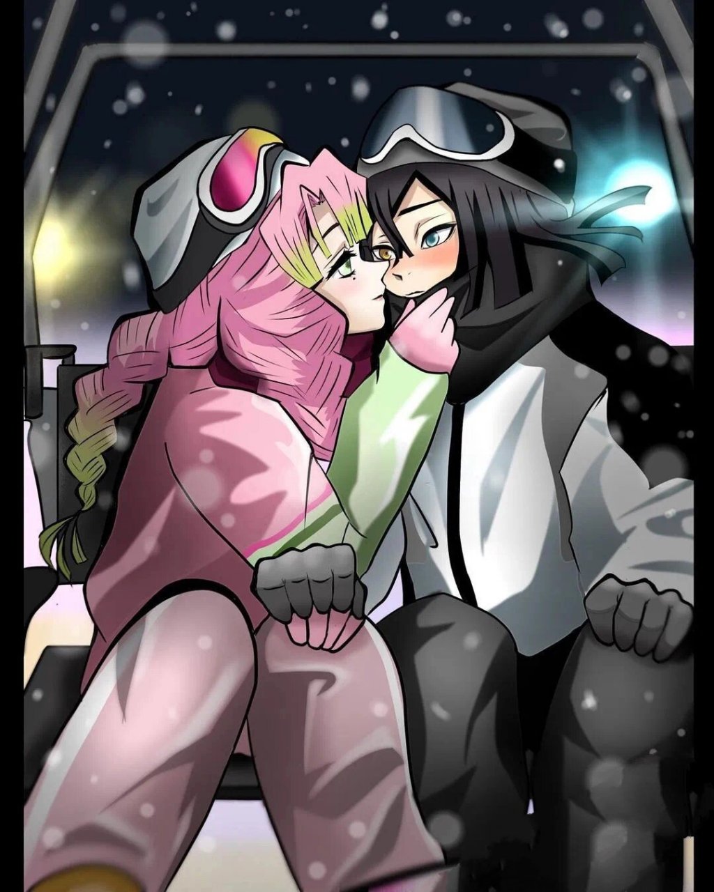 《鬼灭之刃》壁纸:原画风冬日情侣组