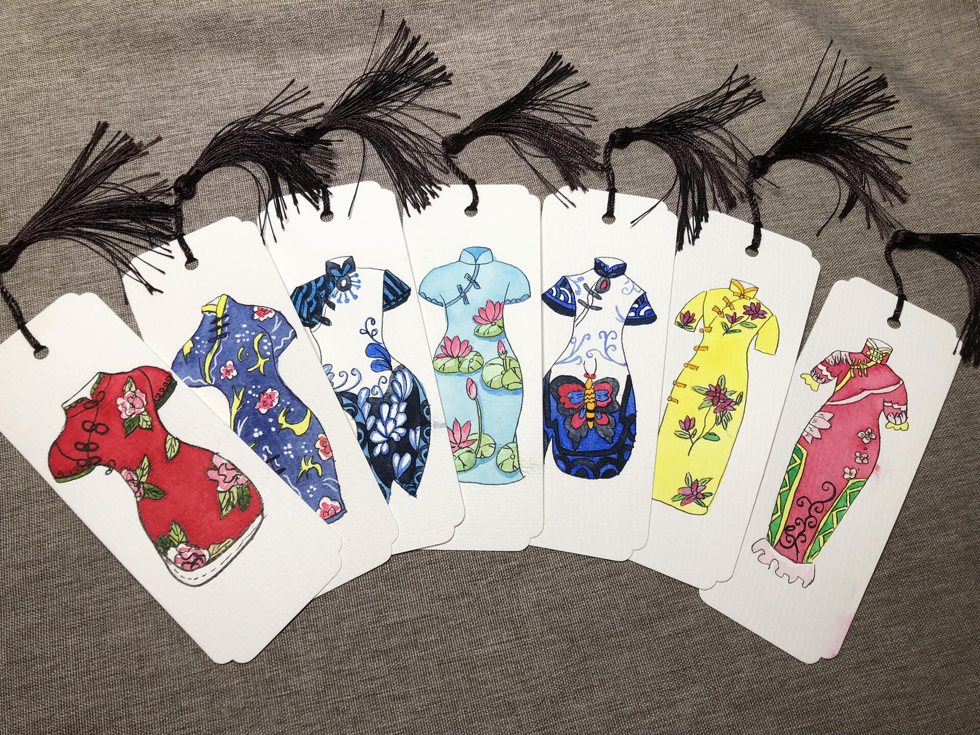 手绘书签 各式旗袍