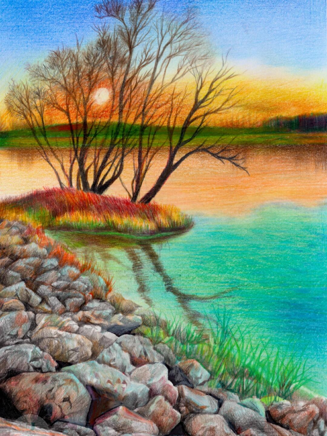 画彩铅风景练的就是排线的