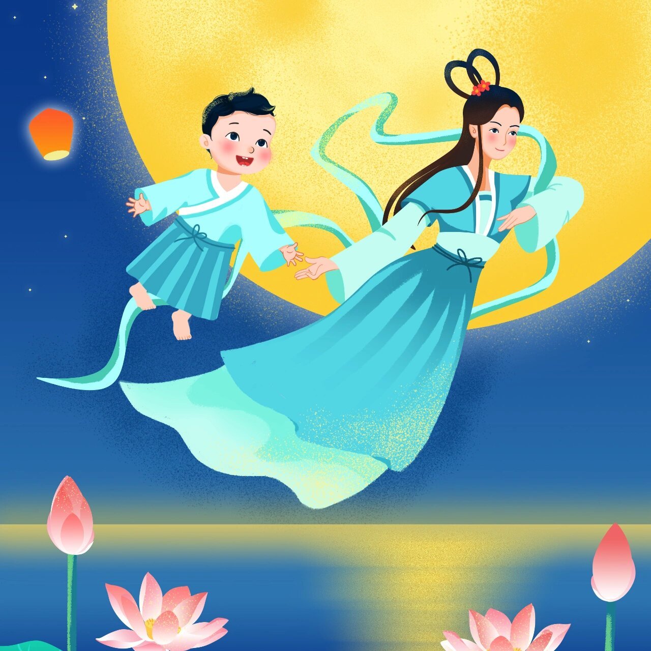 中秋牵手嫦娥奔月～儿童插画绘画练习～ 家有萌宝,中秋节日,happy