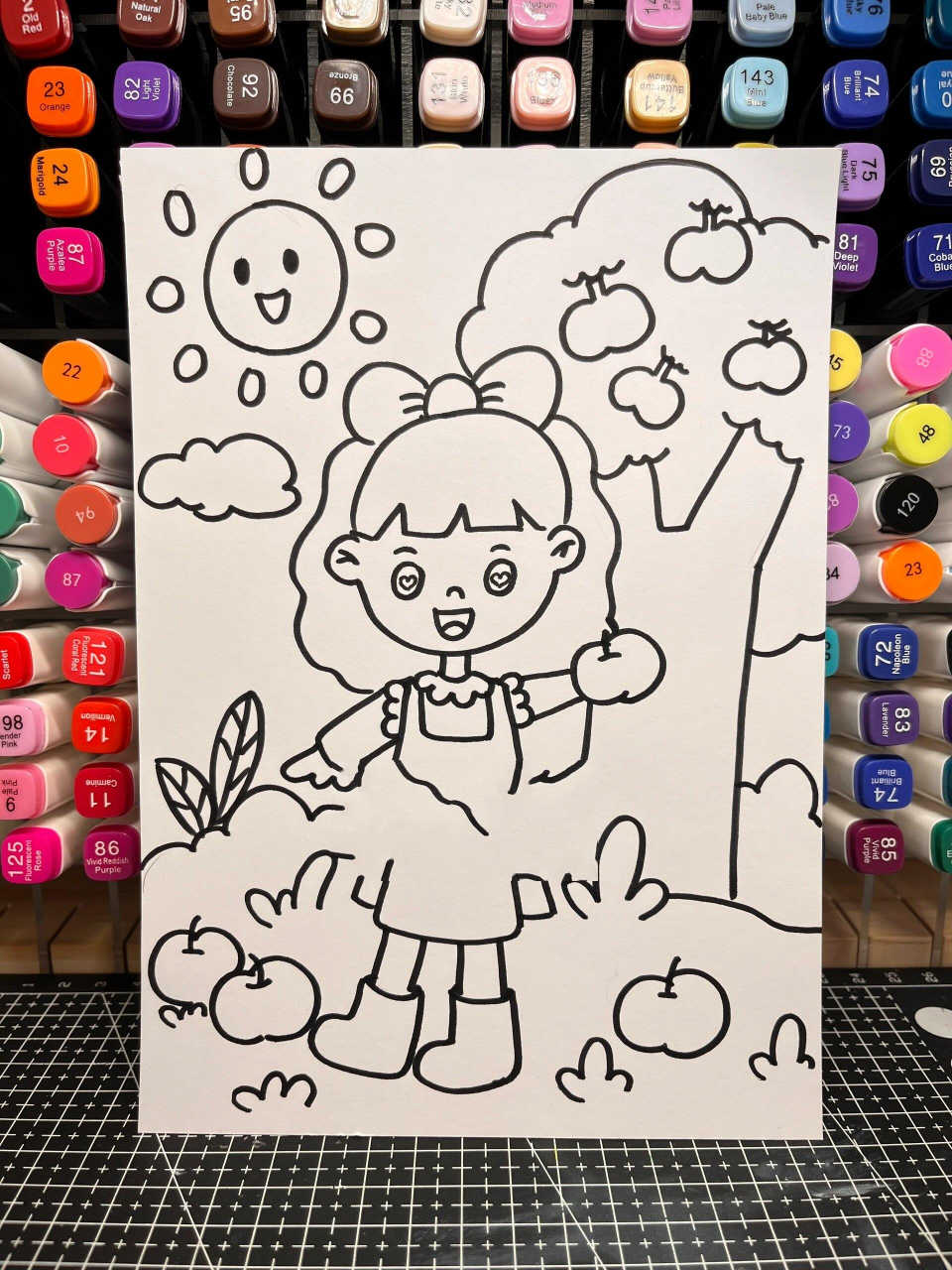 【摘苹果的小女孩】儿童画 跟着老师的步骤图,一起画起来吧～96