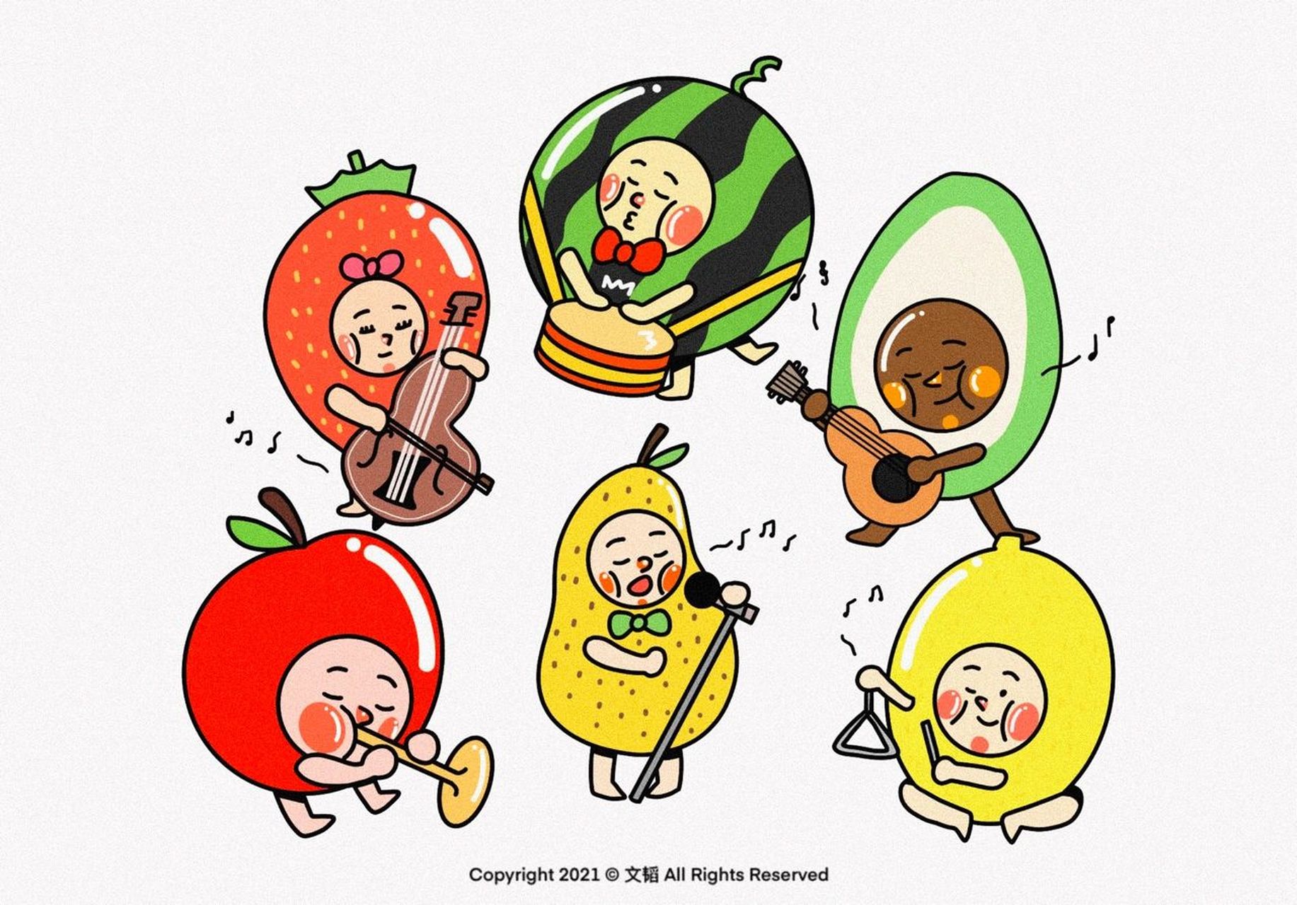 水果音乐会|原创插画打卡 水果们的音乐会 欢迎来参加91 后有头像
