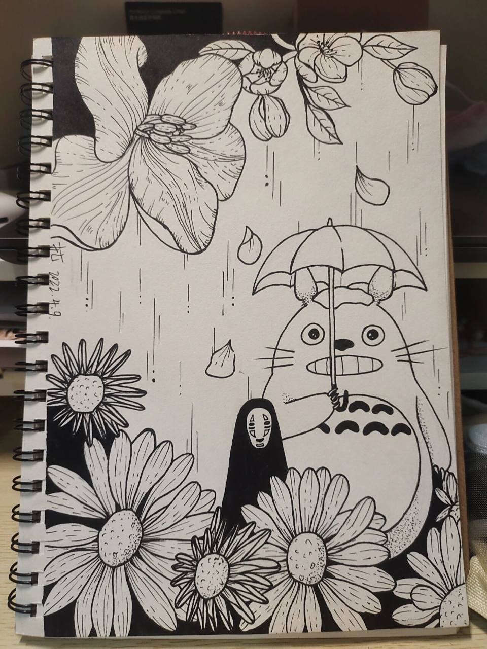 画画| 黑白装饰画|线描画 龙猫 临摹来源