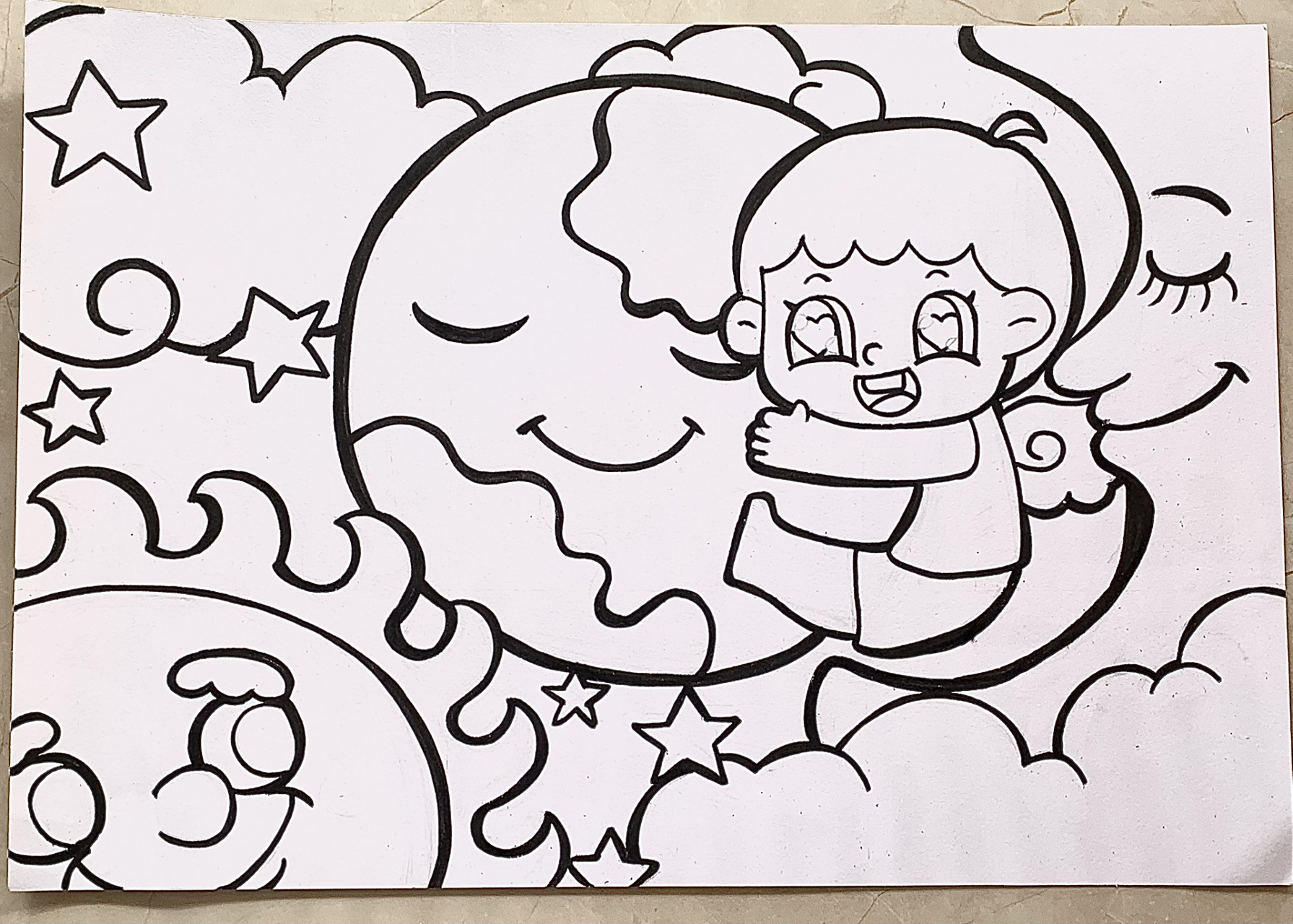 《地球妈妈》|《保护地球》|主题画儿童画 (后滑是线稿版)保护地球