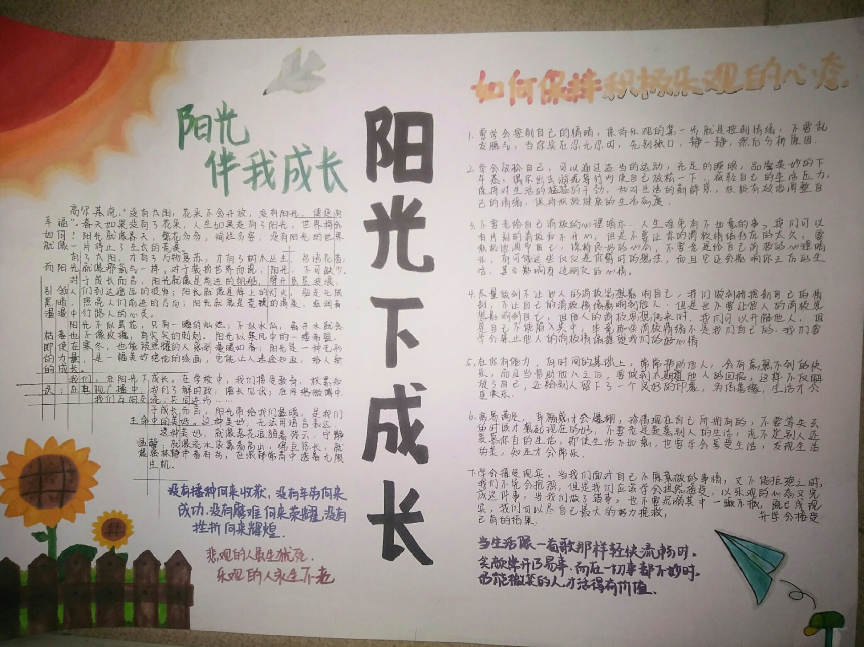 阳光下成长手抄报 学校任务,比较匆忙