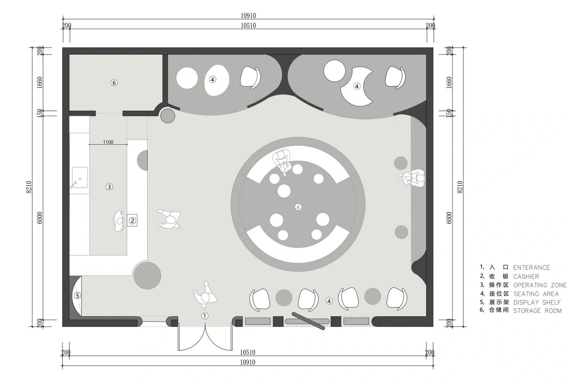 平面规划·不同面积的奶茶店平面布局