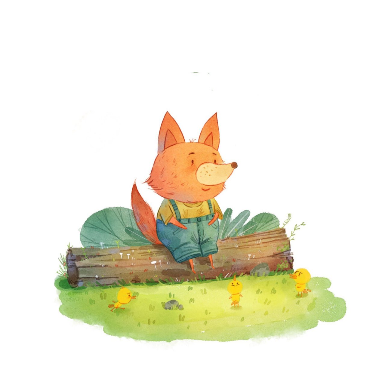 水彩儿童插画小场景(狐狸系列集齐九张了) 大鼻子狐狸系列故事集齐了