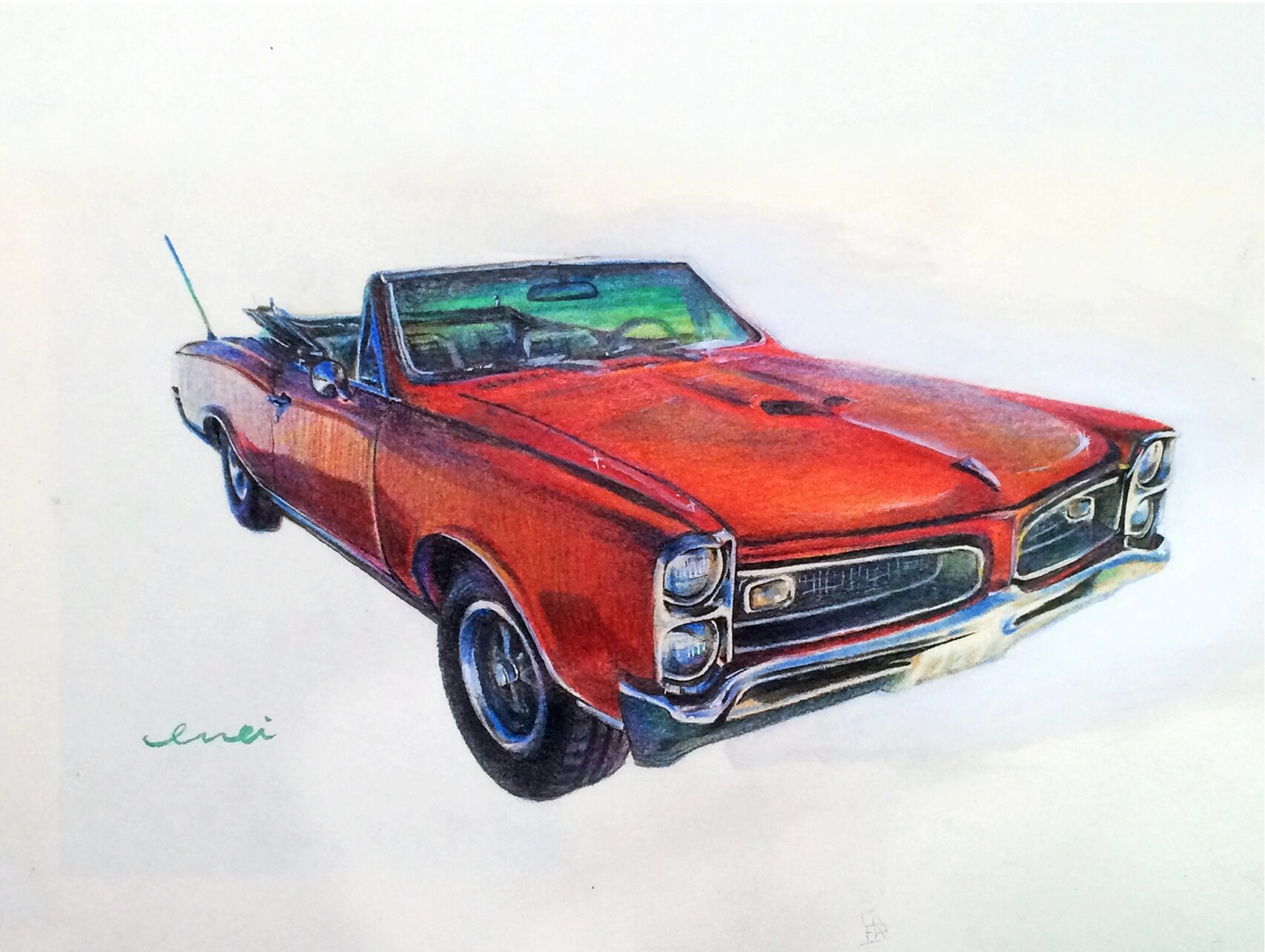 彩铅手绘敞篷车