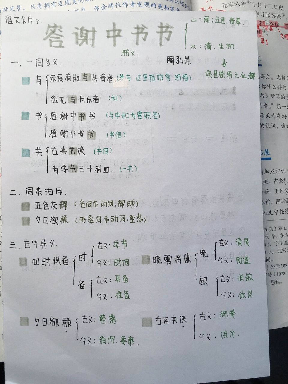 八上语文答谢中书书笔记/复习