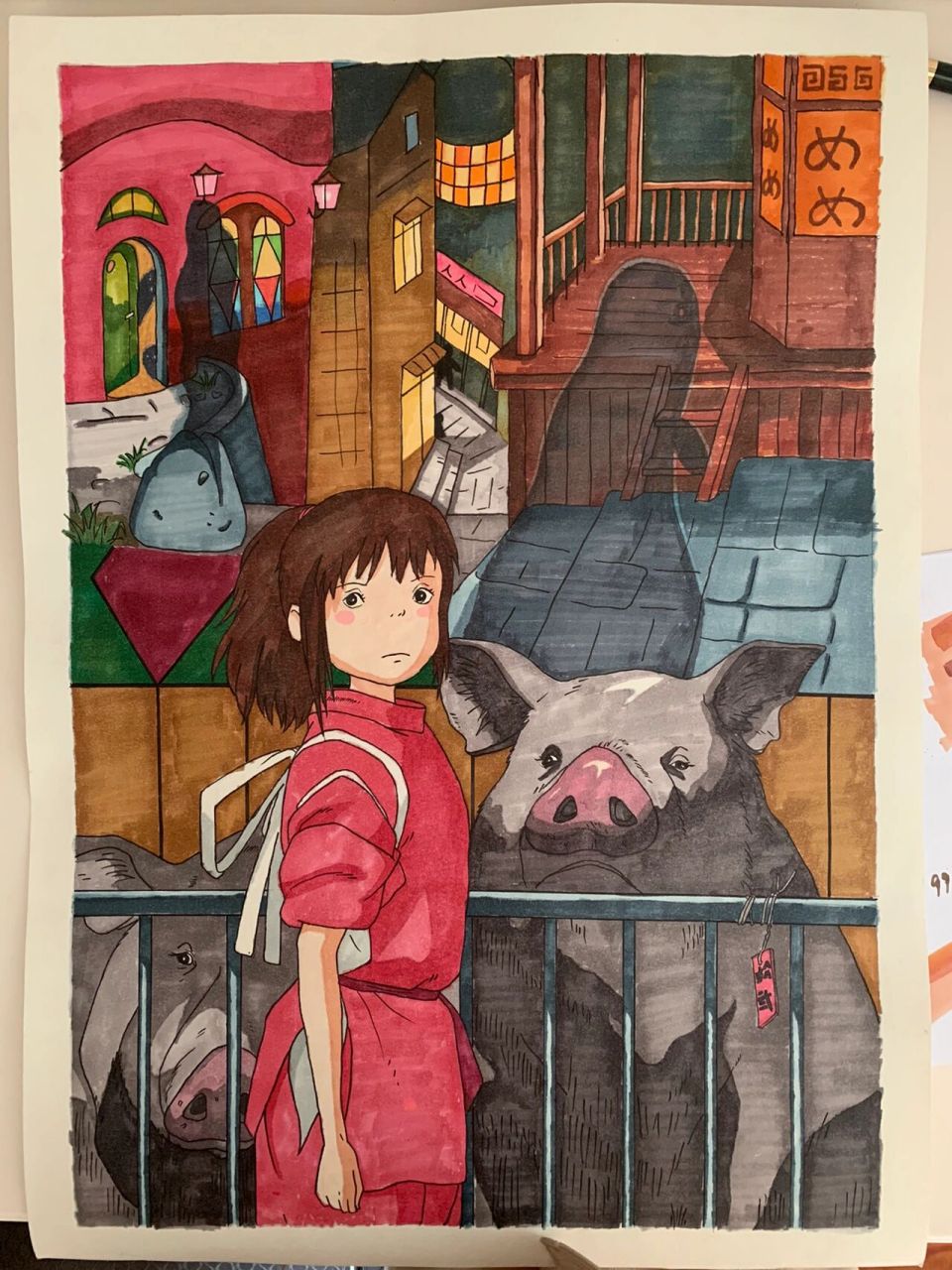 千与千寻马克笔手绘|童年经典 前段时间太闲了,找了张千与千寻的图片