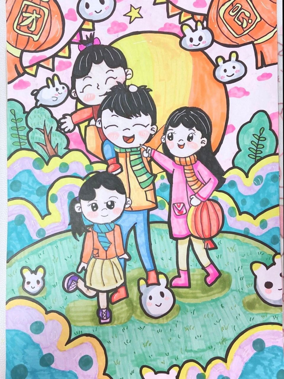 幸福一家人简单绘画图图片