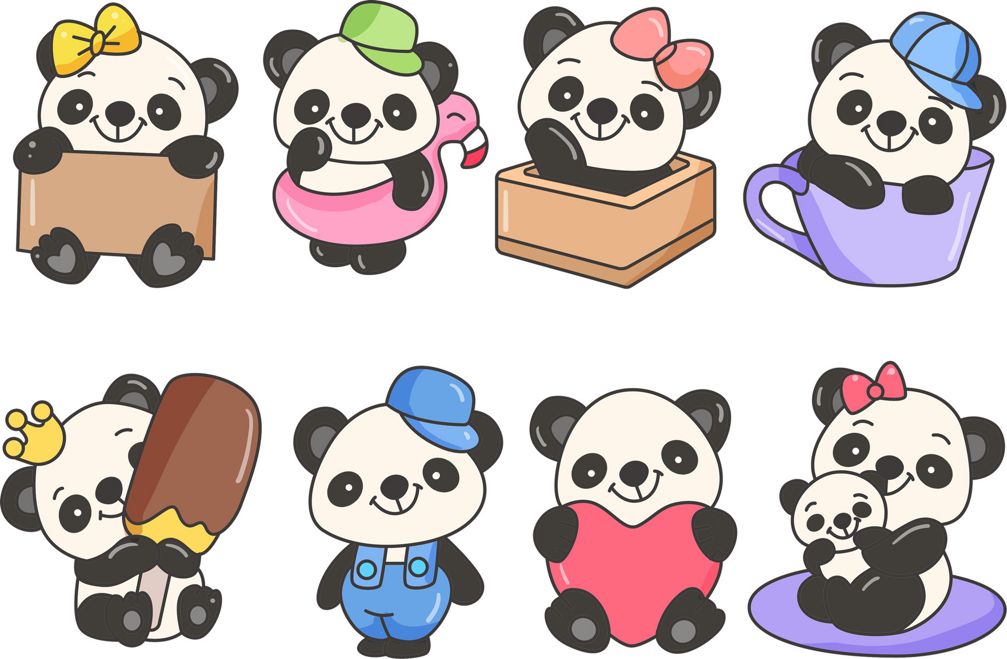 今日素材分享 国宝卡通可爱熊猫免扣png素材 格式有:jpg psd ai 	 太