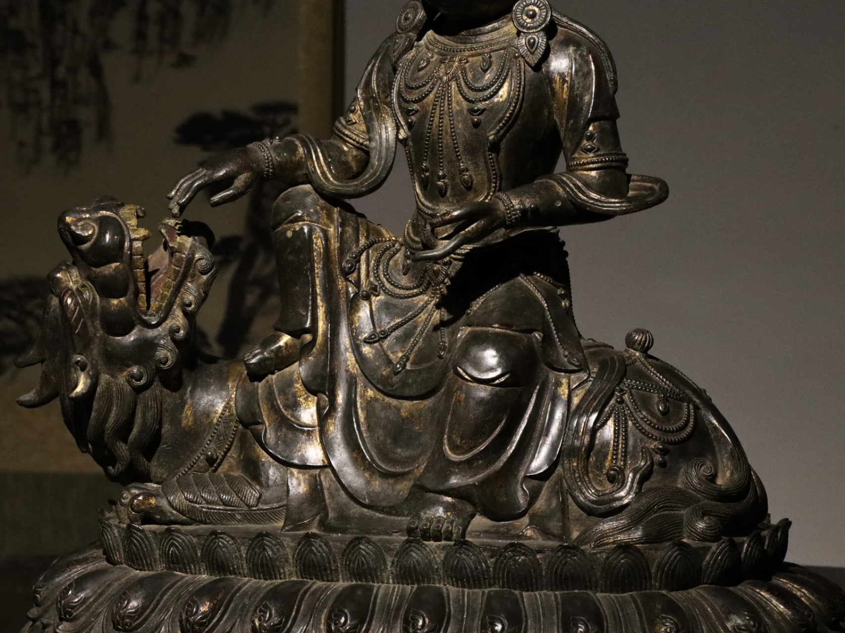 文殊菩萨 文殊菩萨造像紫铜鎏金   重89.