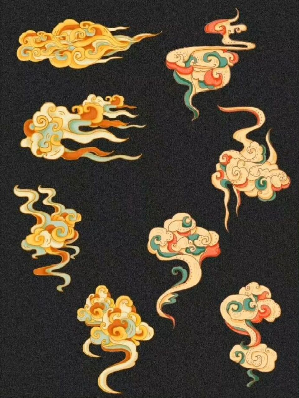 手绘素材积累|手绘云朵素材 敦煌古风祥云素材,可借鉴参考应用到考研