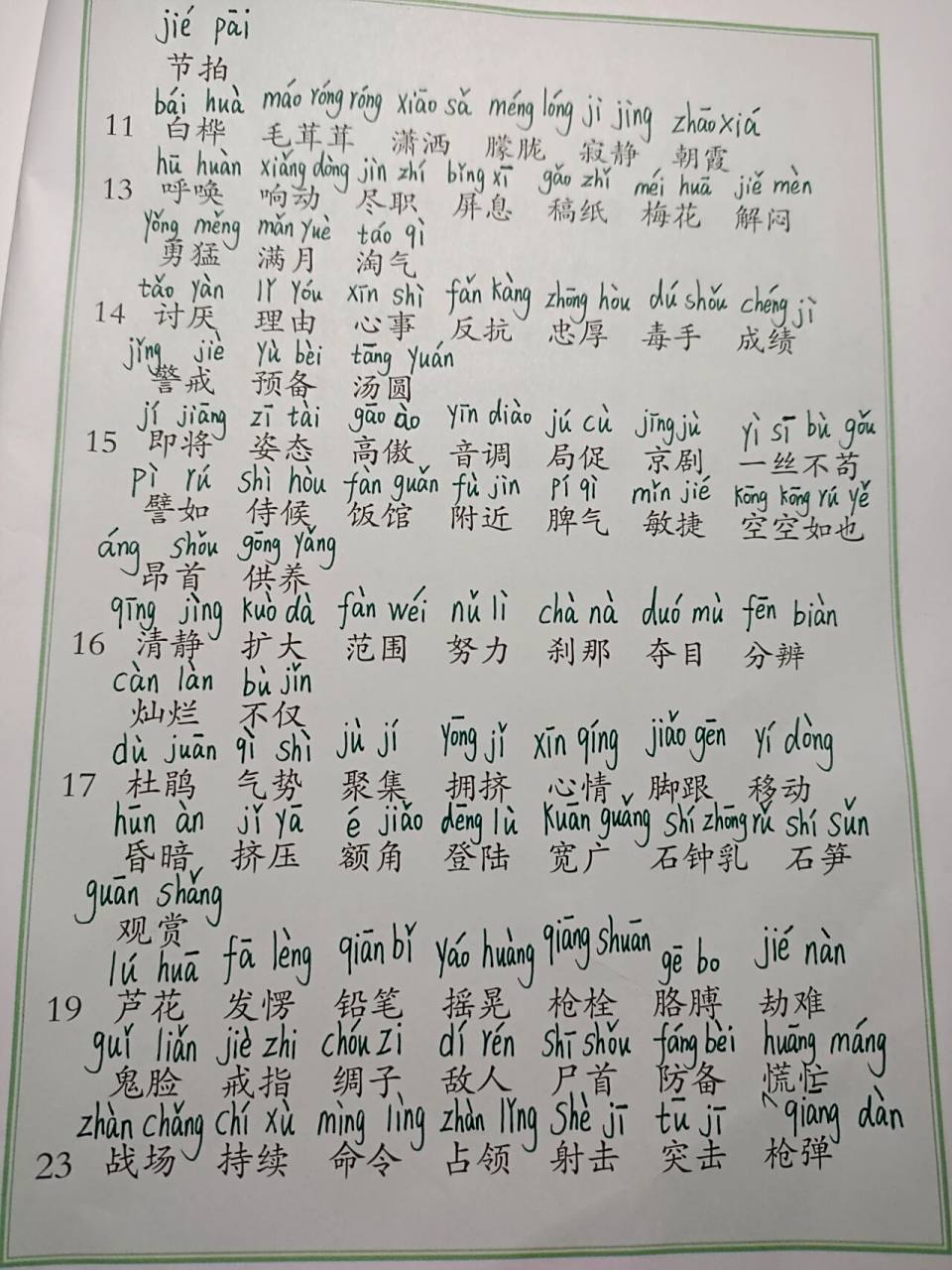 人教版四年级下册词语表拼音注音    手写的