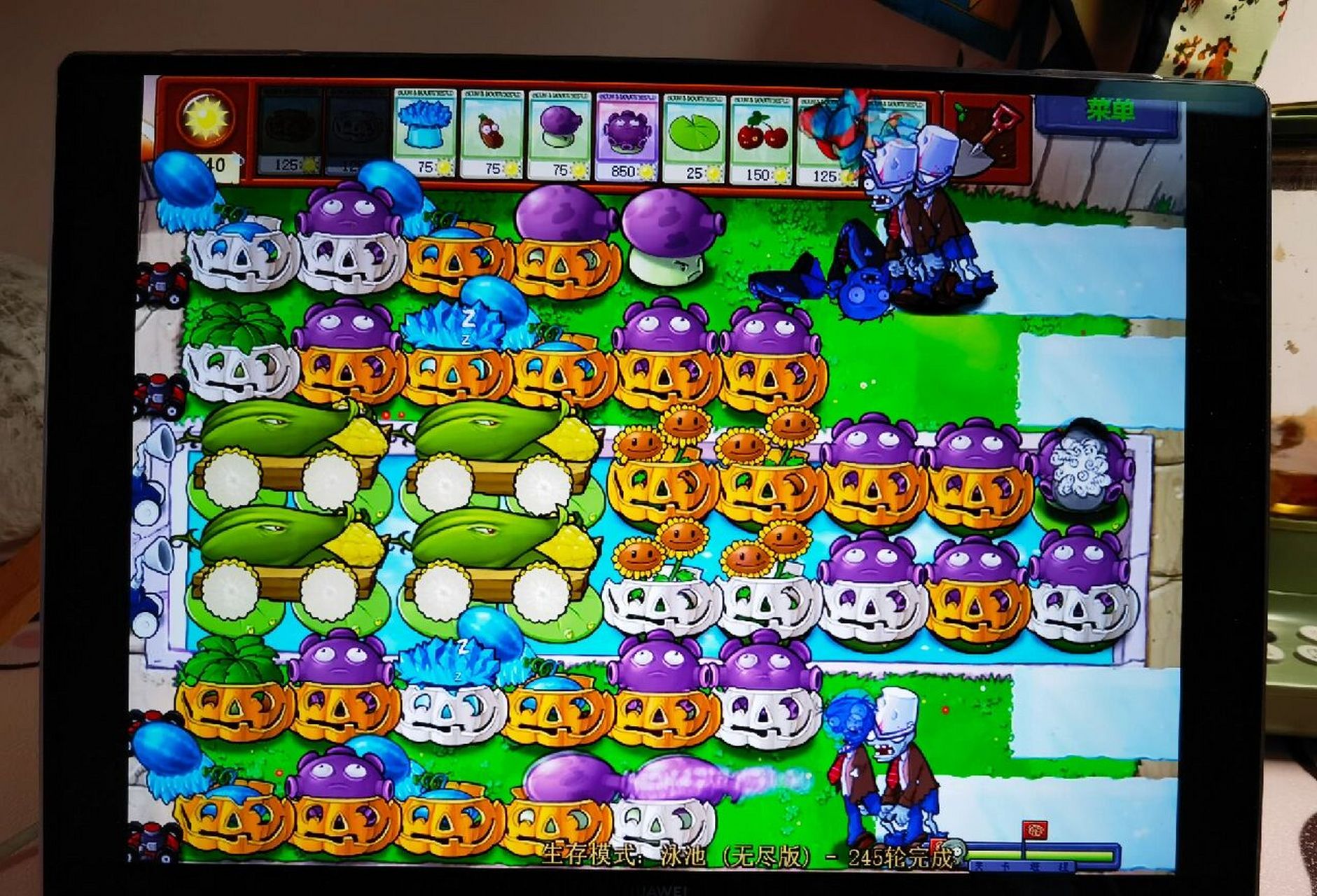 植物大战僵尸泳池无尽版 四炮阵型  看到好多十炮八炮的阵型以为四炮