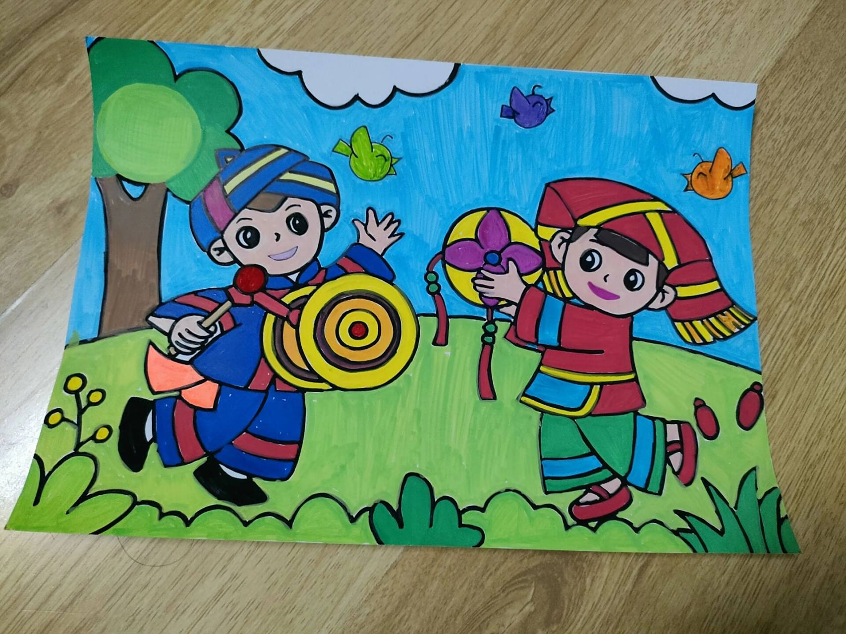 壮乡广西三月三绘画 画到半夜三点钟,困得不行