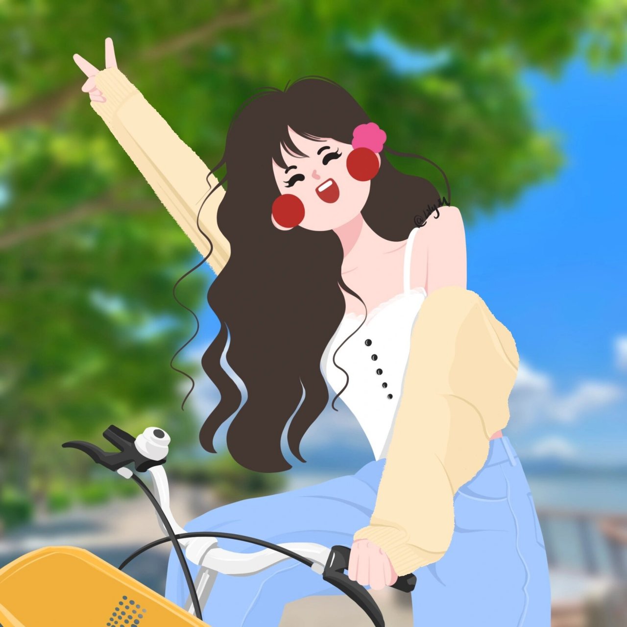 女生头像|骑车去兜风吧|插画打卡67/100 骑车去兜风吧 那里有蓝天