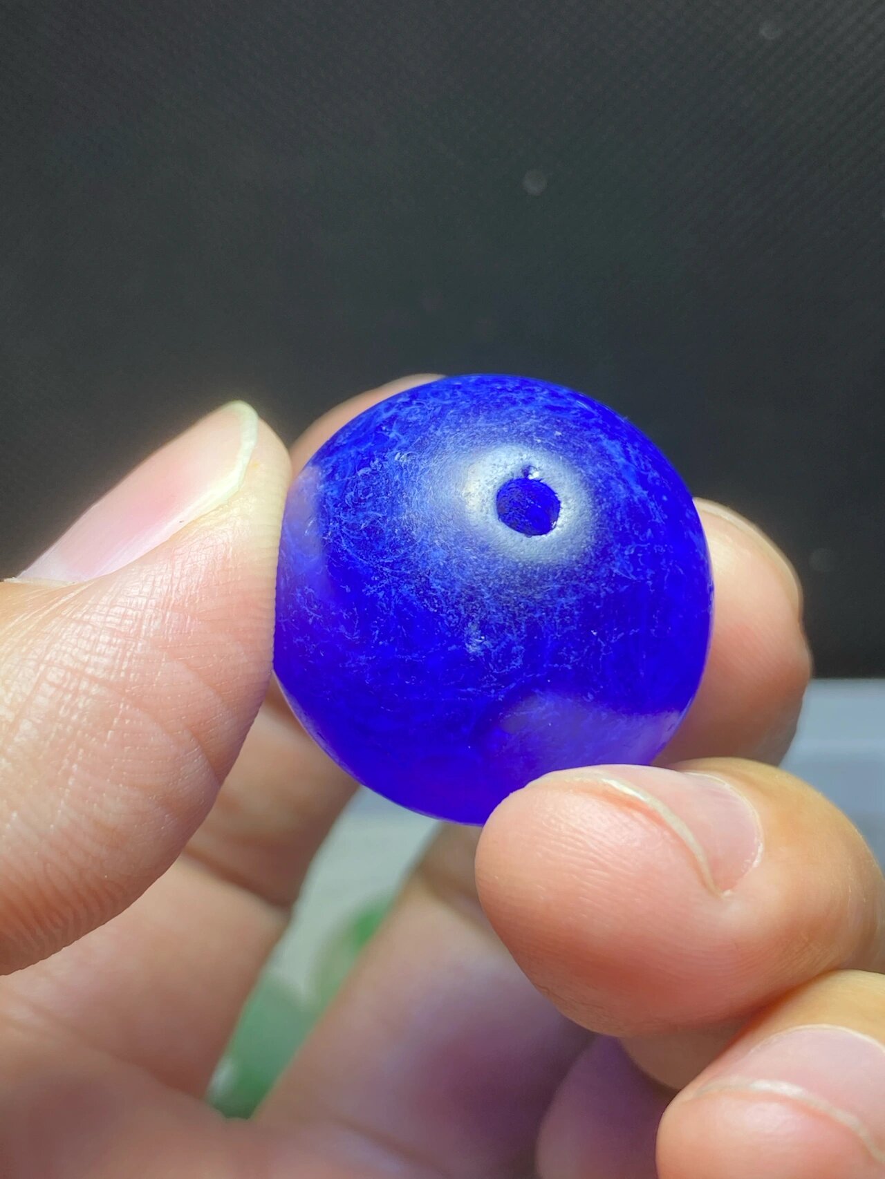 清代老琉璃朝珠 蓝的深邃