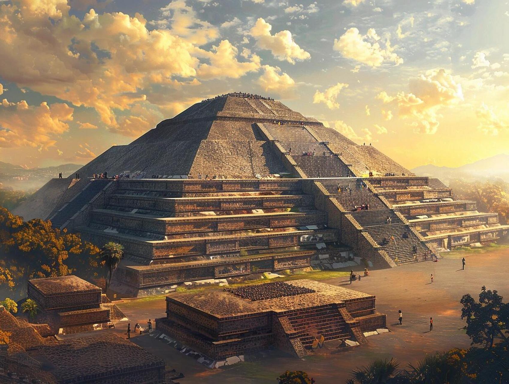 太阳金字塔位于墨西哥城东北50千米处的古城特奥蒂瓦坎遗址.