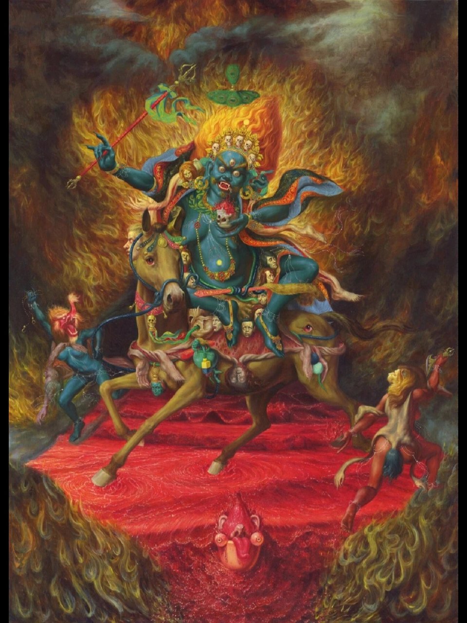 具有代表性的玛哈嘎拉95唐卡壁画 90大黑天,梵语称"mahakala",意