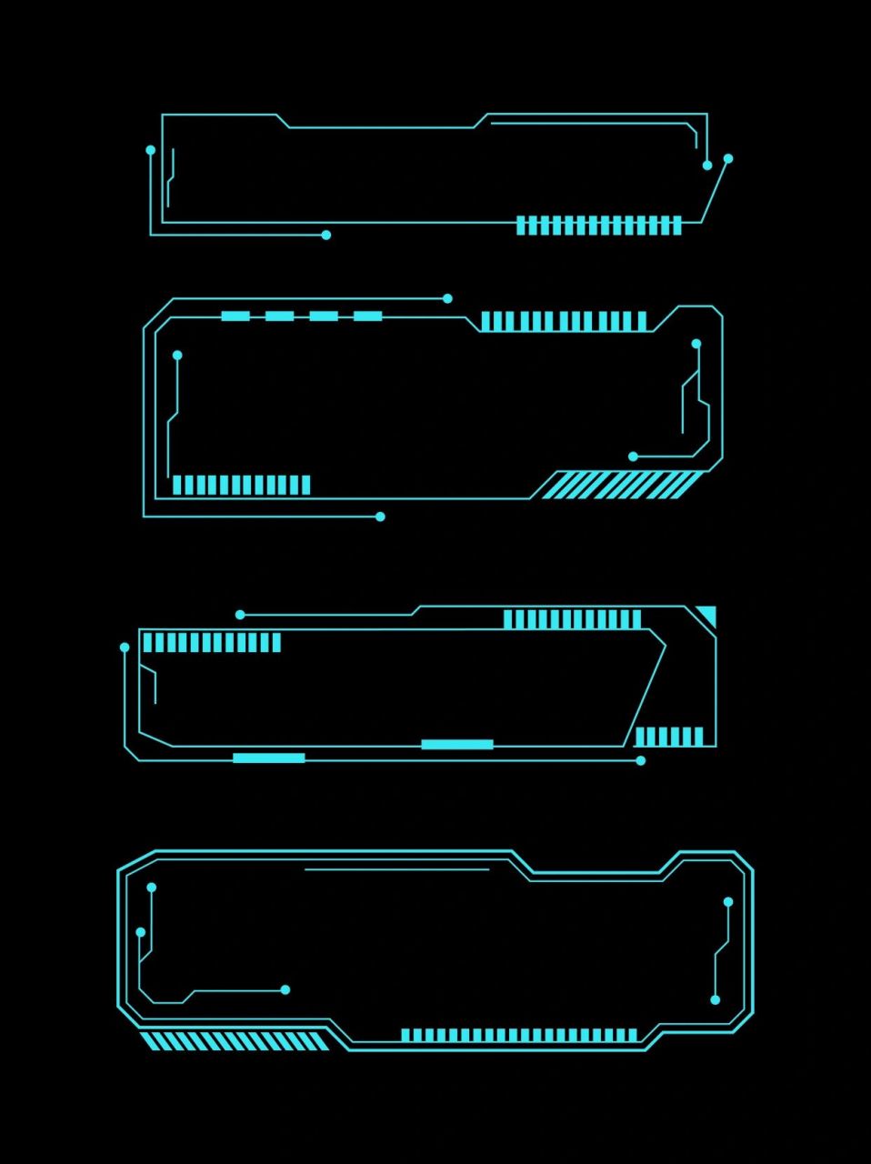 免抠素材96赛博风科技感边框丨文本框电路 用虹霓灯和电子元件