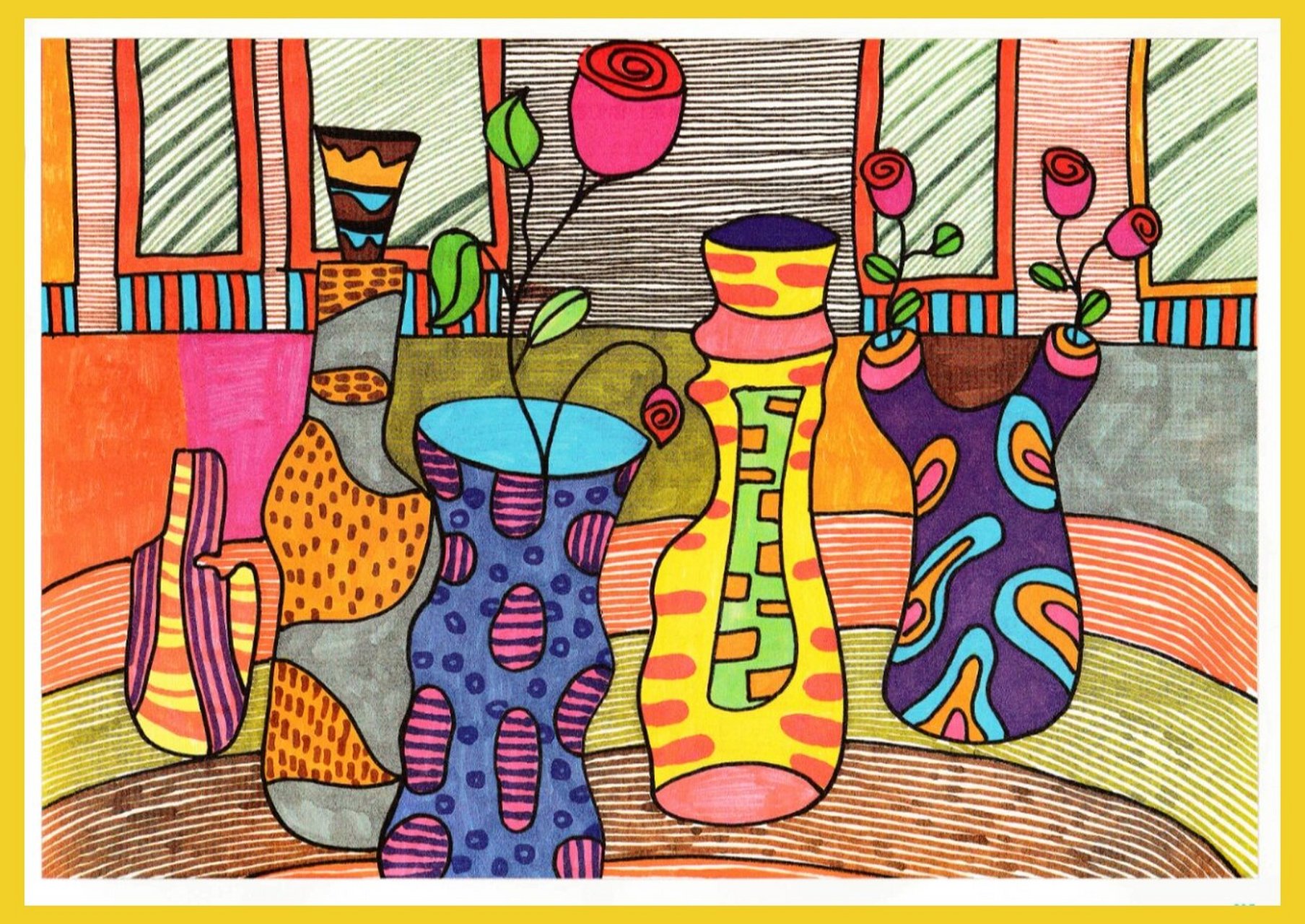 创意美术|线描【⑤】 图一《花瓶》 图二《瓶子写生》 图三《奇怪的树