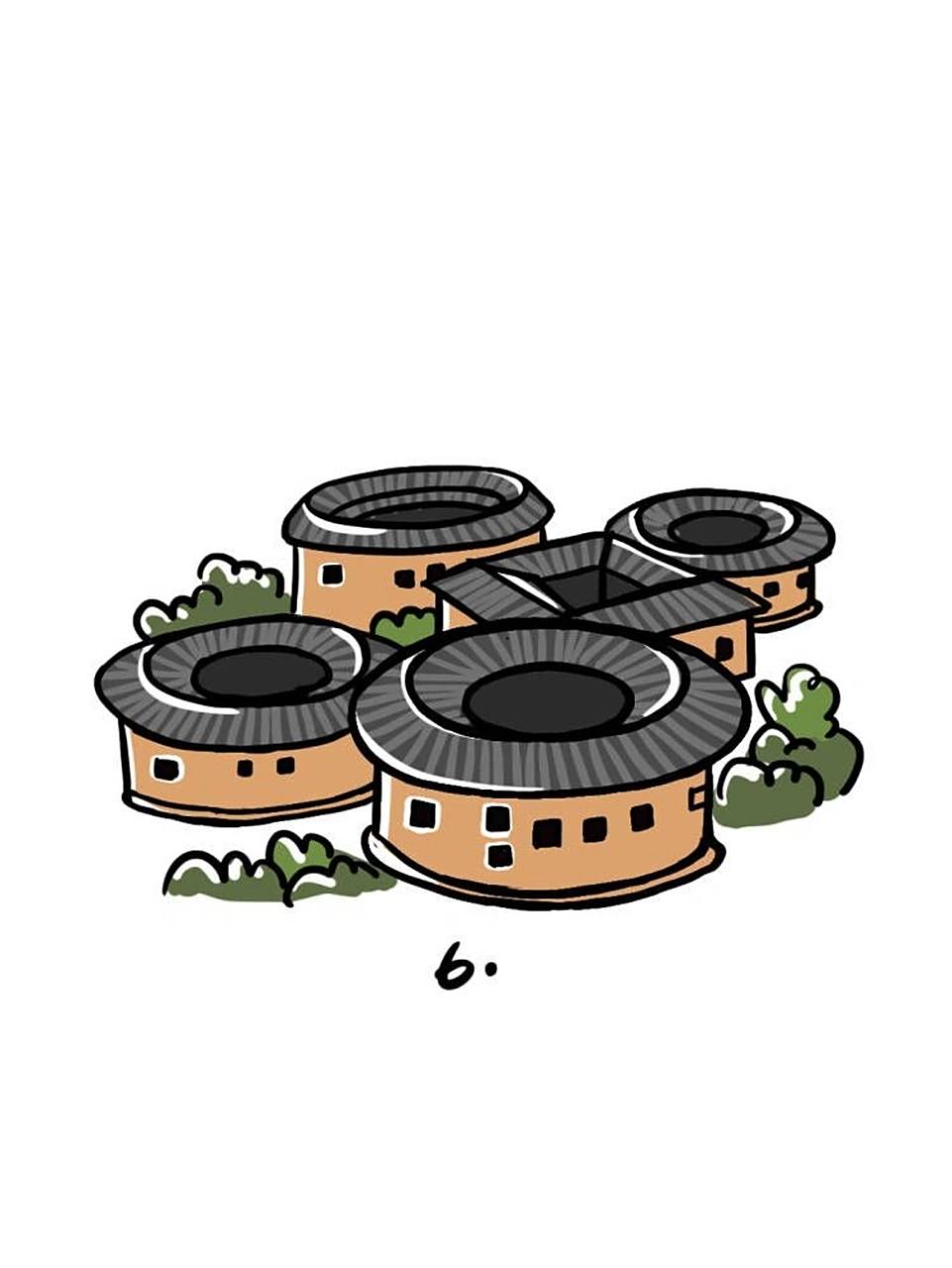 如何画福建南靖土楼|地标建筑简笔画54 福建土楼产生于宋朝时代,明