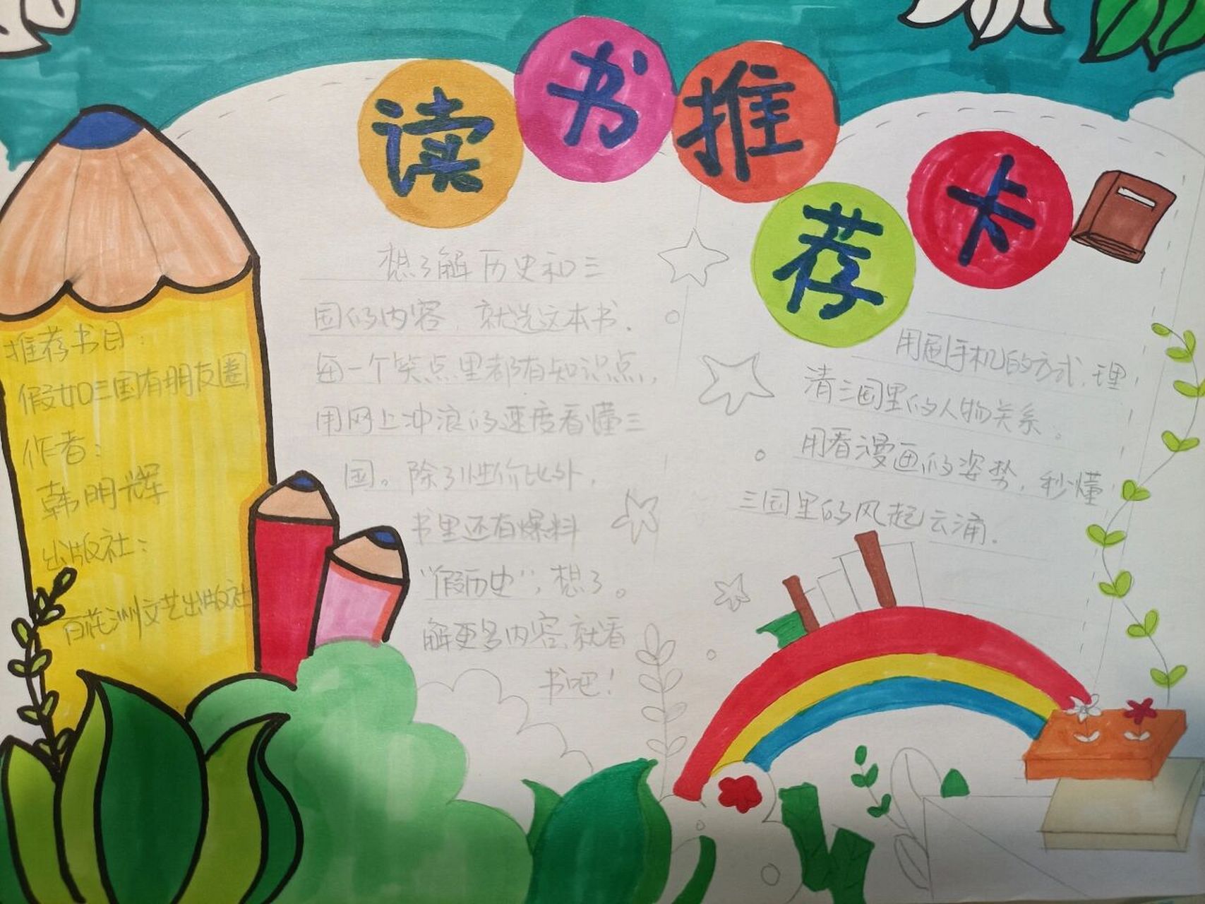 讀書推薦卡手抄報 推薦一本好書,做了一張手抄報.