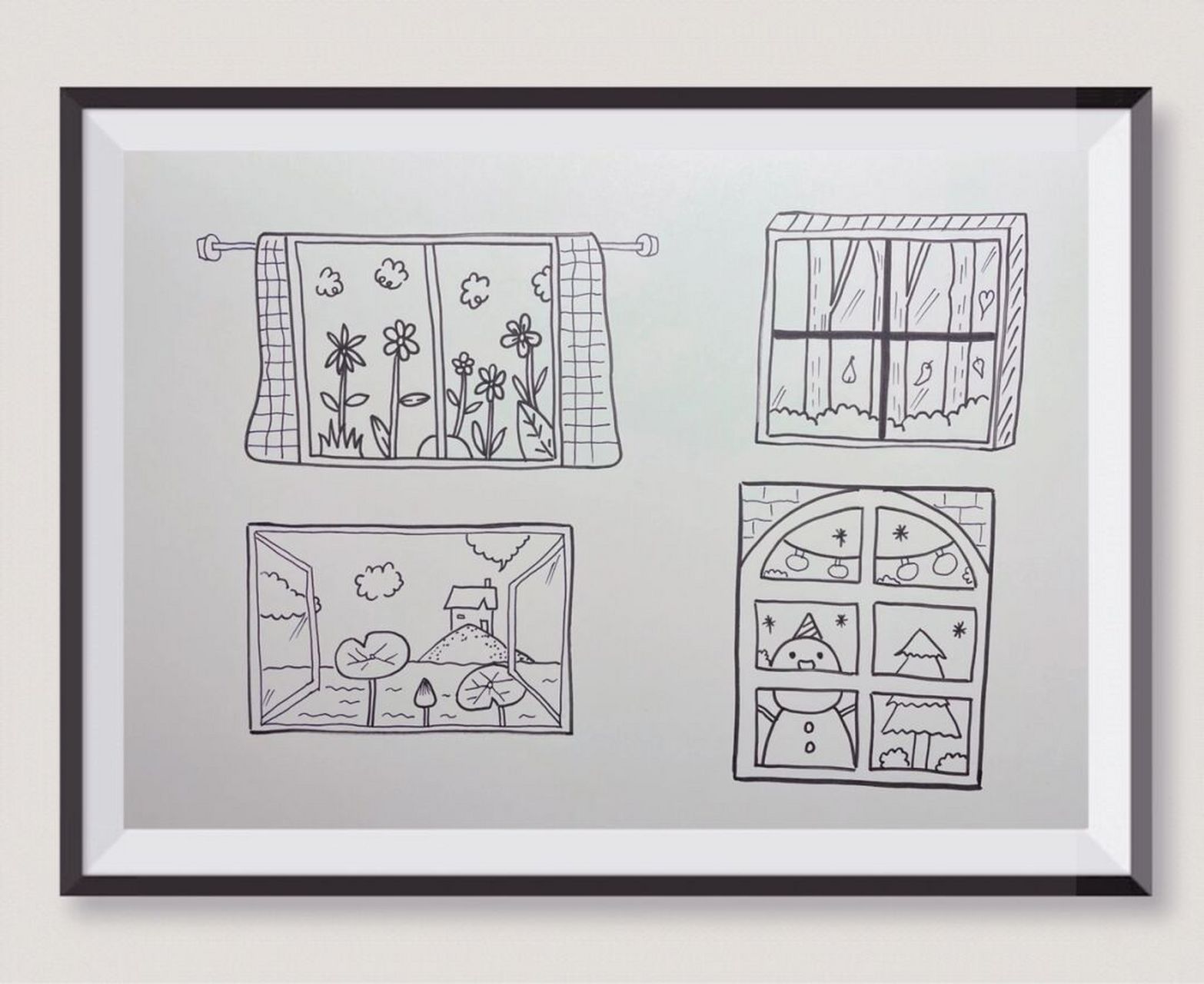 【简笔画】窗外的风景 风光秀丽,四季分明