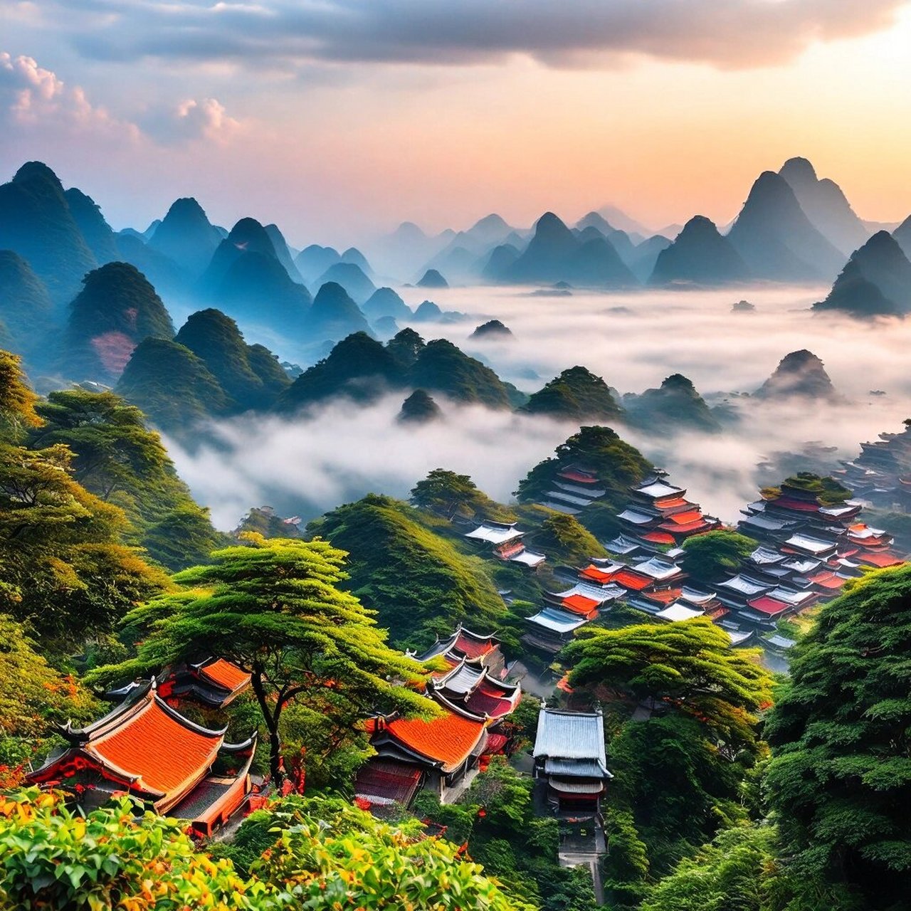 风景如诗美如画    桂林恭城莲花镇的瑶乡上,半山腰上的柿子树和黄