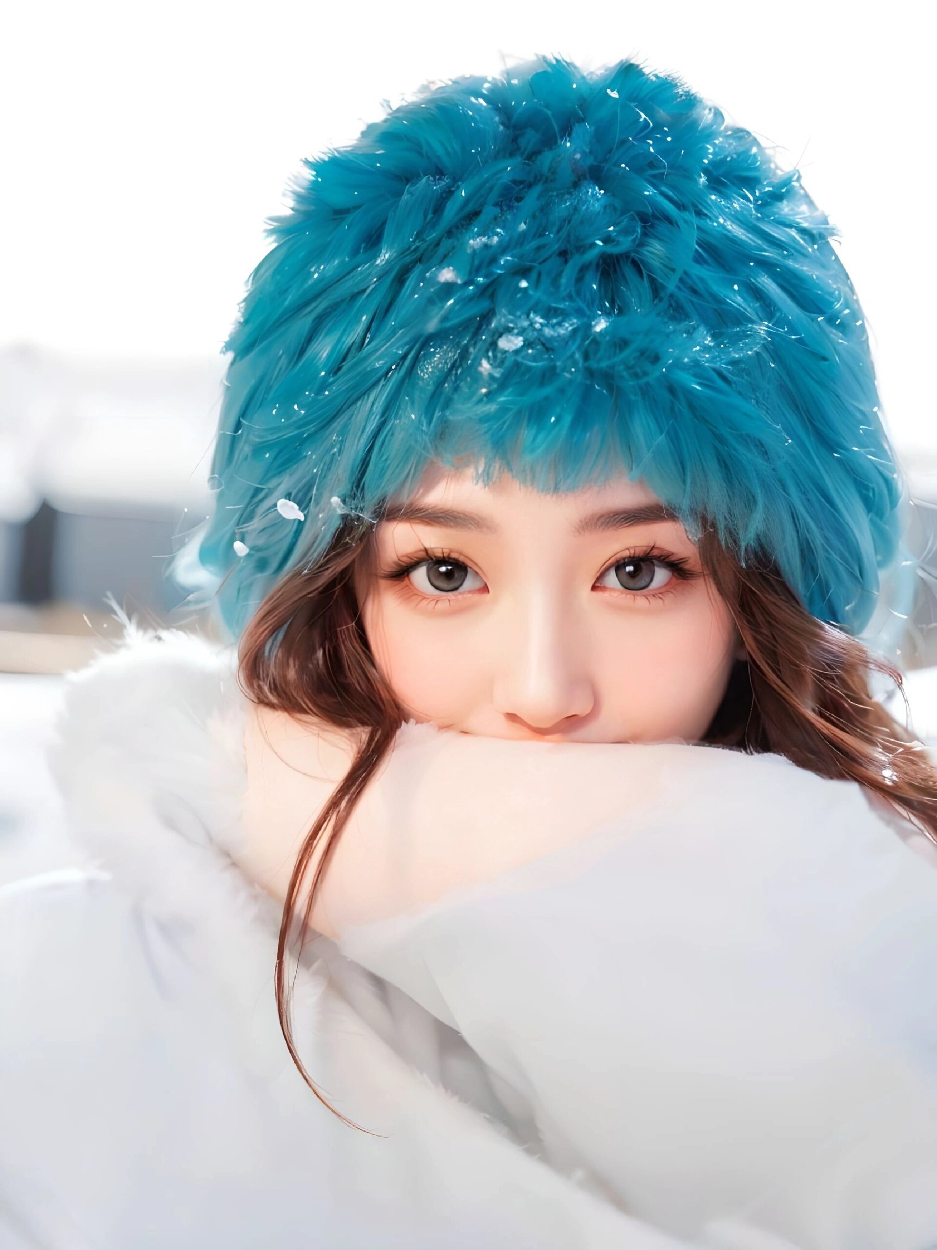 形容雪景里漂亮的美女图片