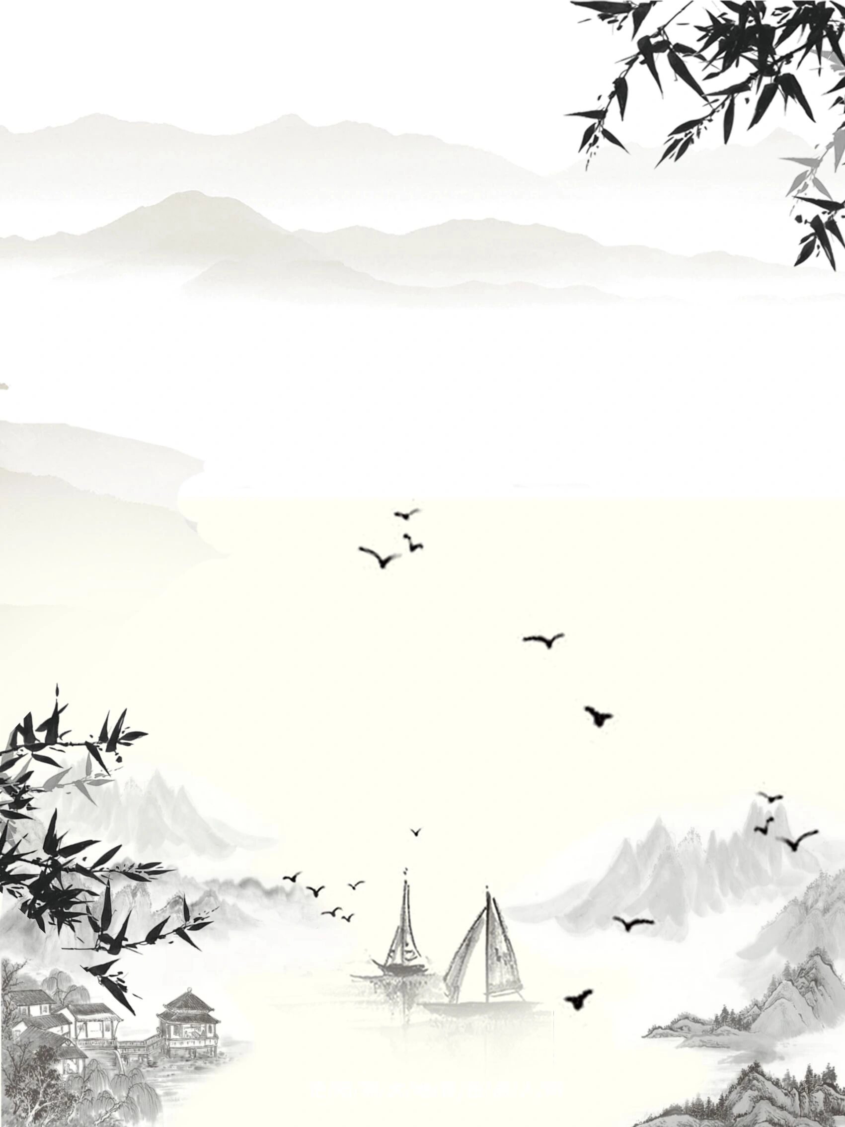 水墨山水海报|国风水墨山水海报背景素材