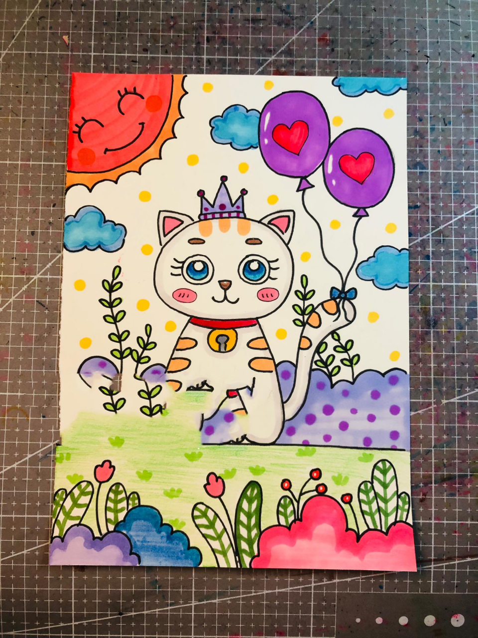 儿童画 小猫咪 带无水印线稿 适合五六岁小朋友.一个小时的课程 !