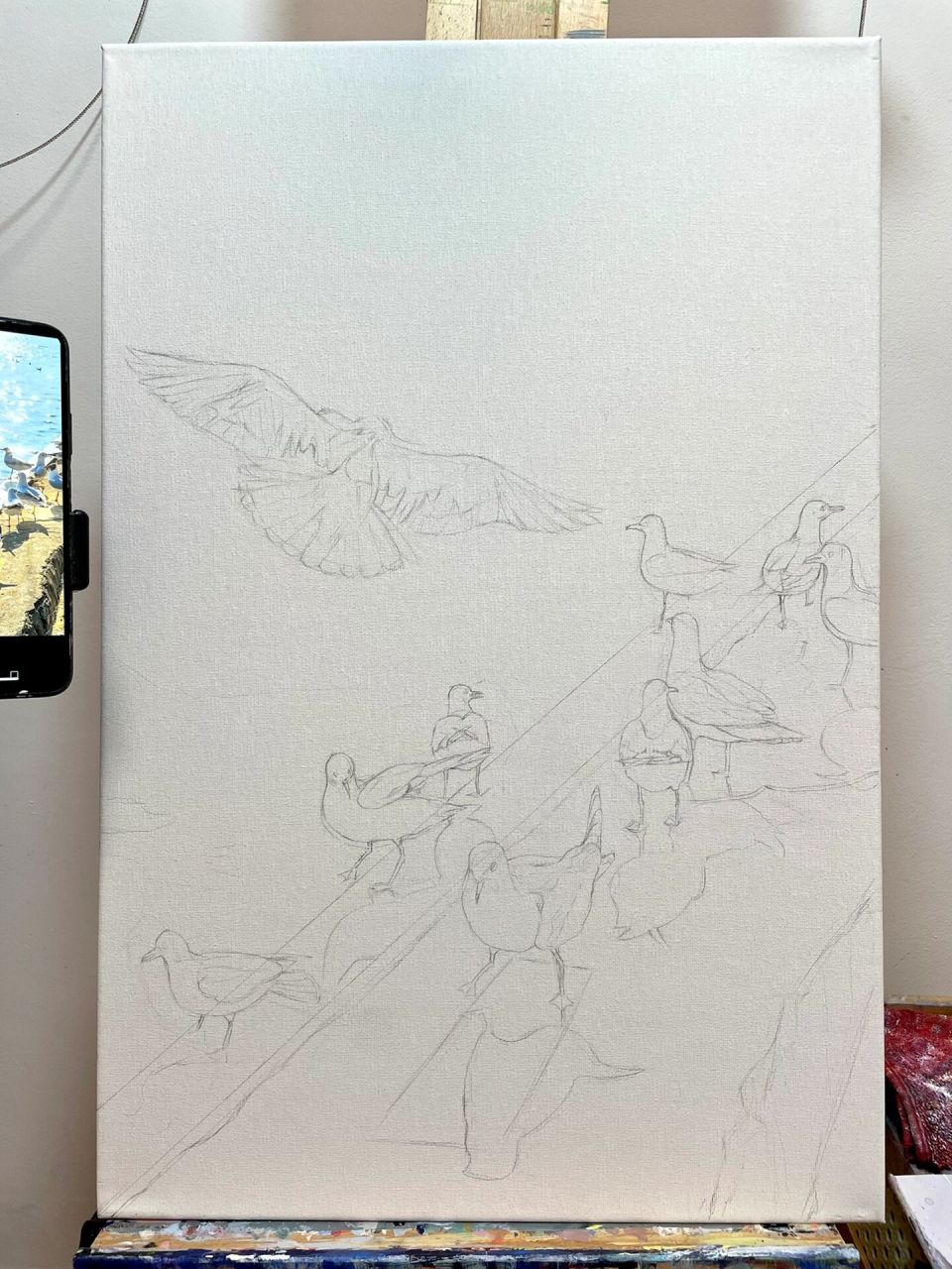 海鸥 丙烯画 手绘 40×60厘米,丙烯颜料 原图照片在最后