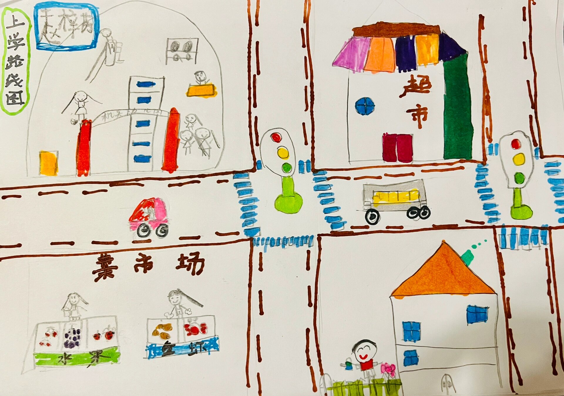 幼儿园大班作业之上学路线图