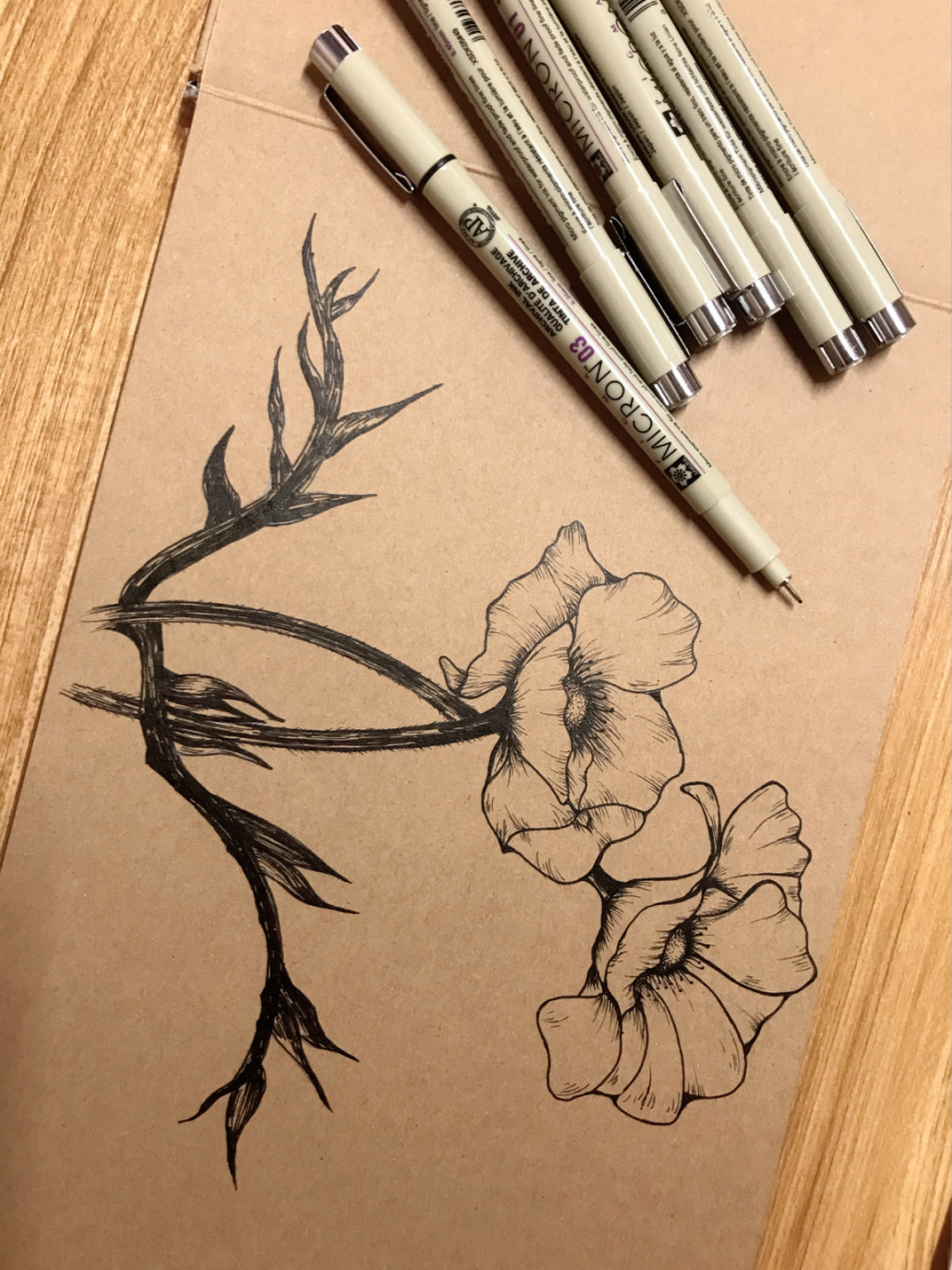 针管笔黑白画临摹 花 步骤图分享 9月份孕晚期突发奇想,让自己坚持