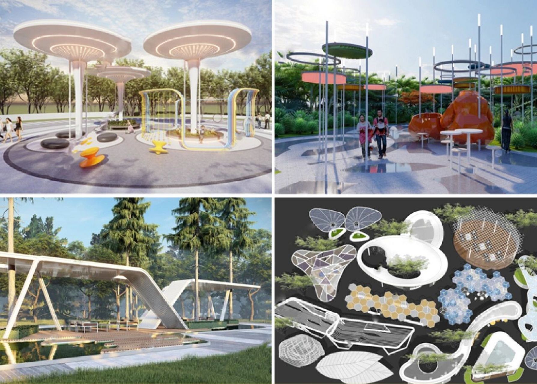 分享|异形廊架凉亭景观小品su 90廊架花架凉亭景观构筑物小品分享