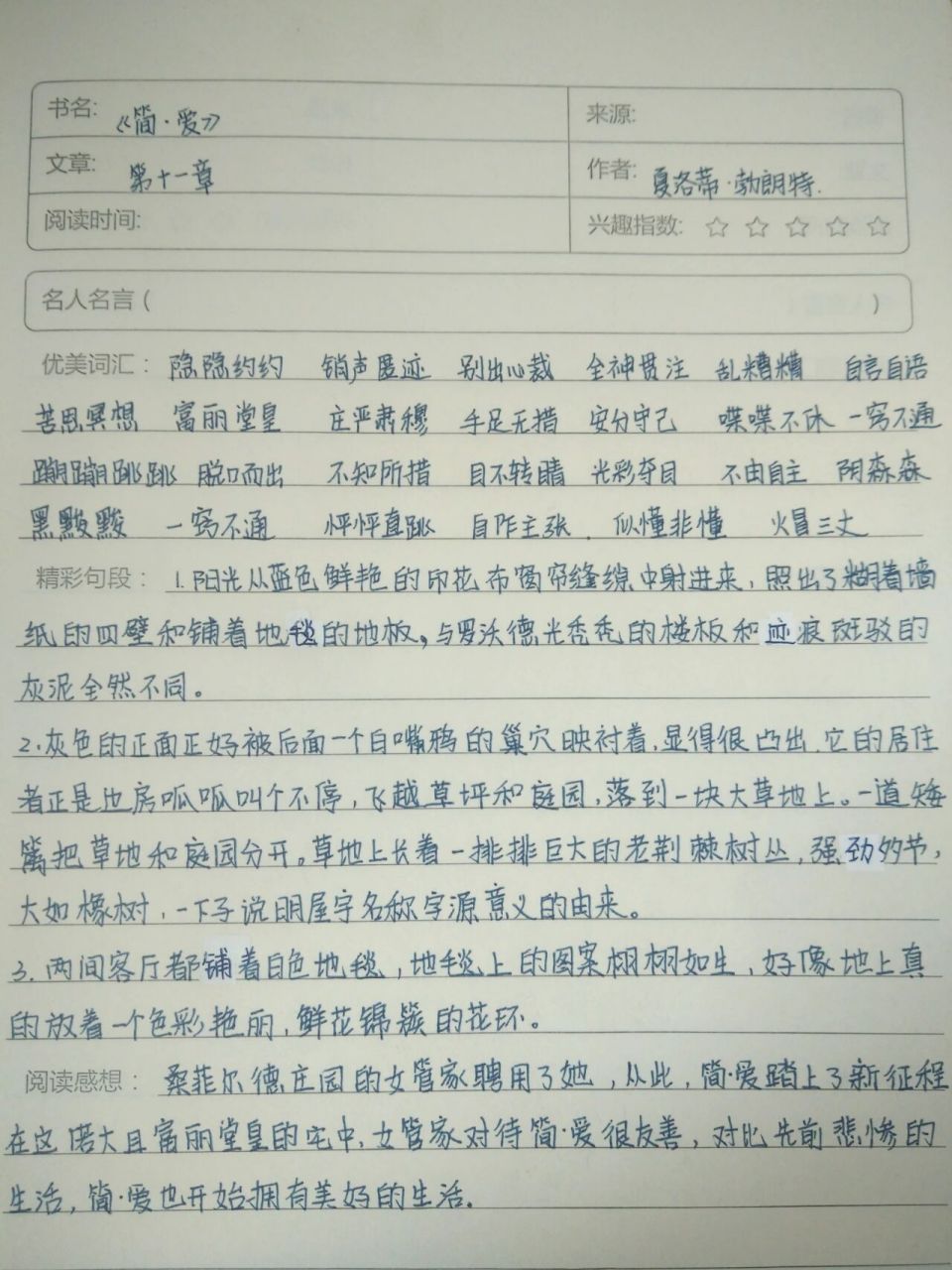 简爱读书笔记摘抄赏析图片