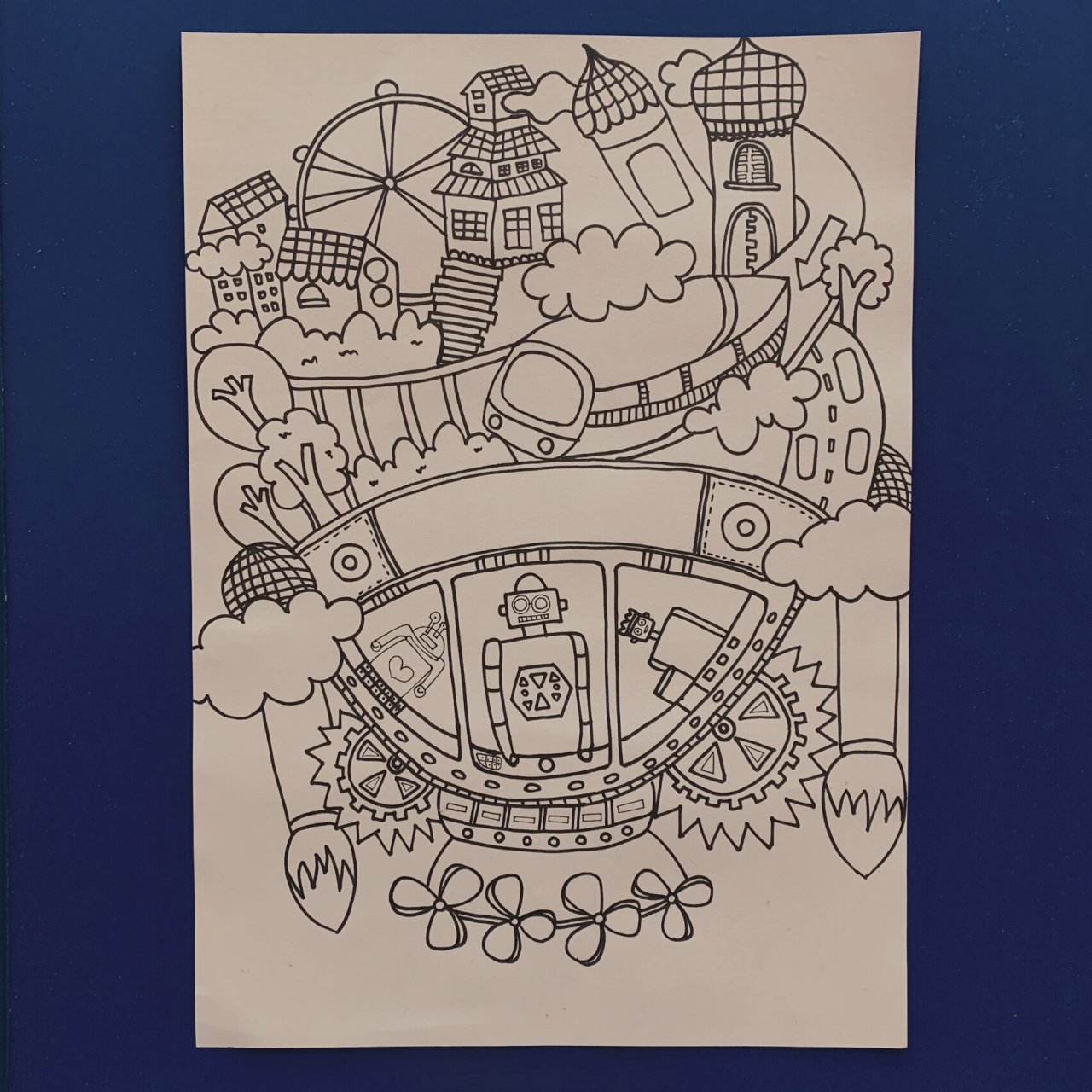 科幻画| 未来世界 天空之城 线稿好看 上色太难了 (主要没有马克笔