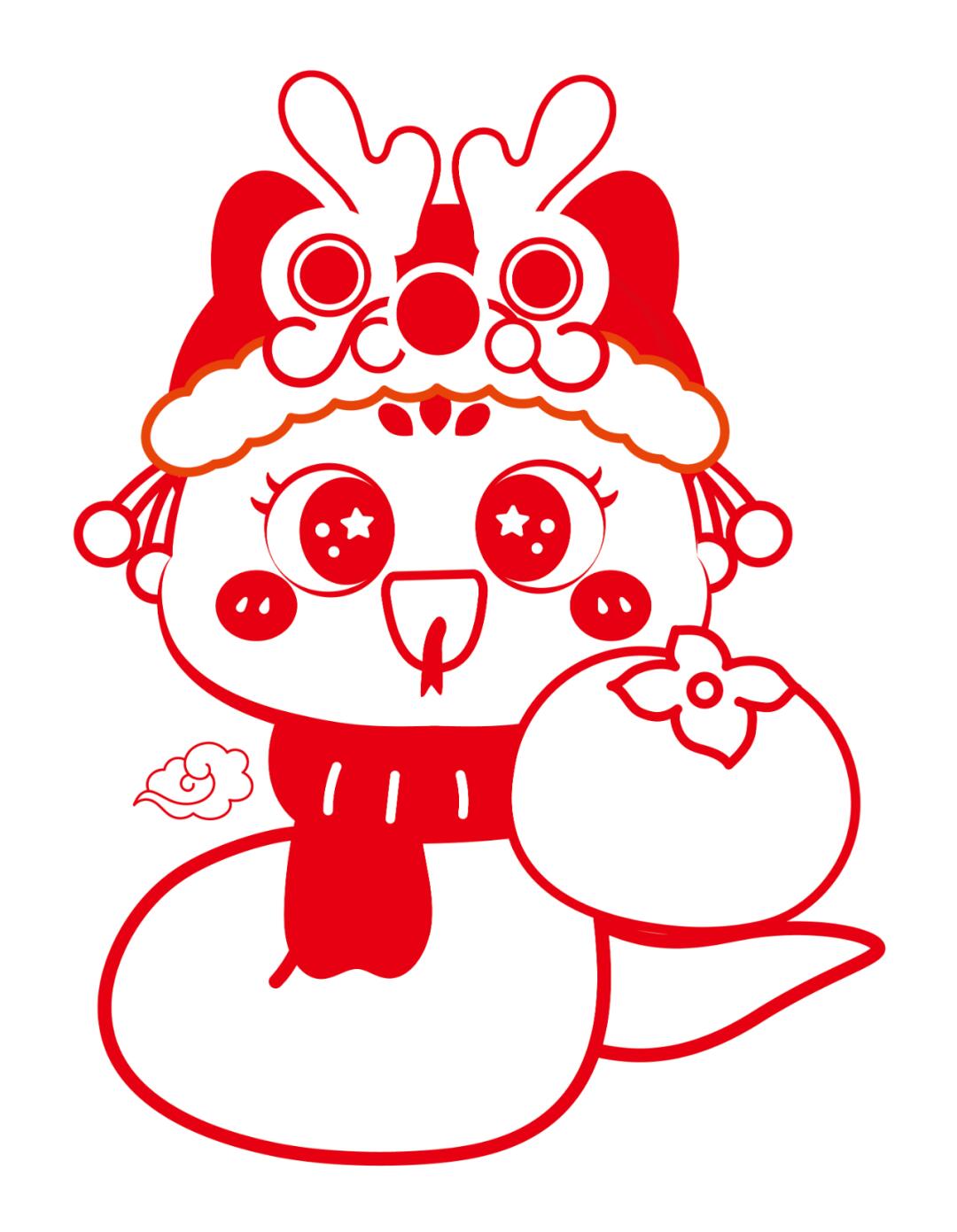 事事如意小萌蛇插画线稿剪纸窗花玻璃贴设计