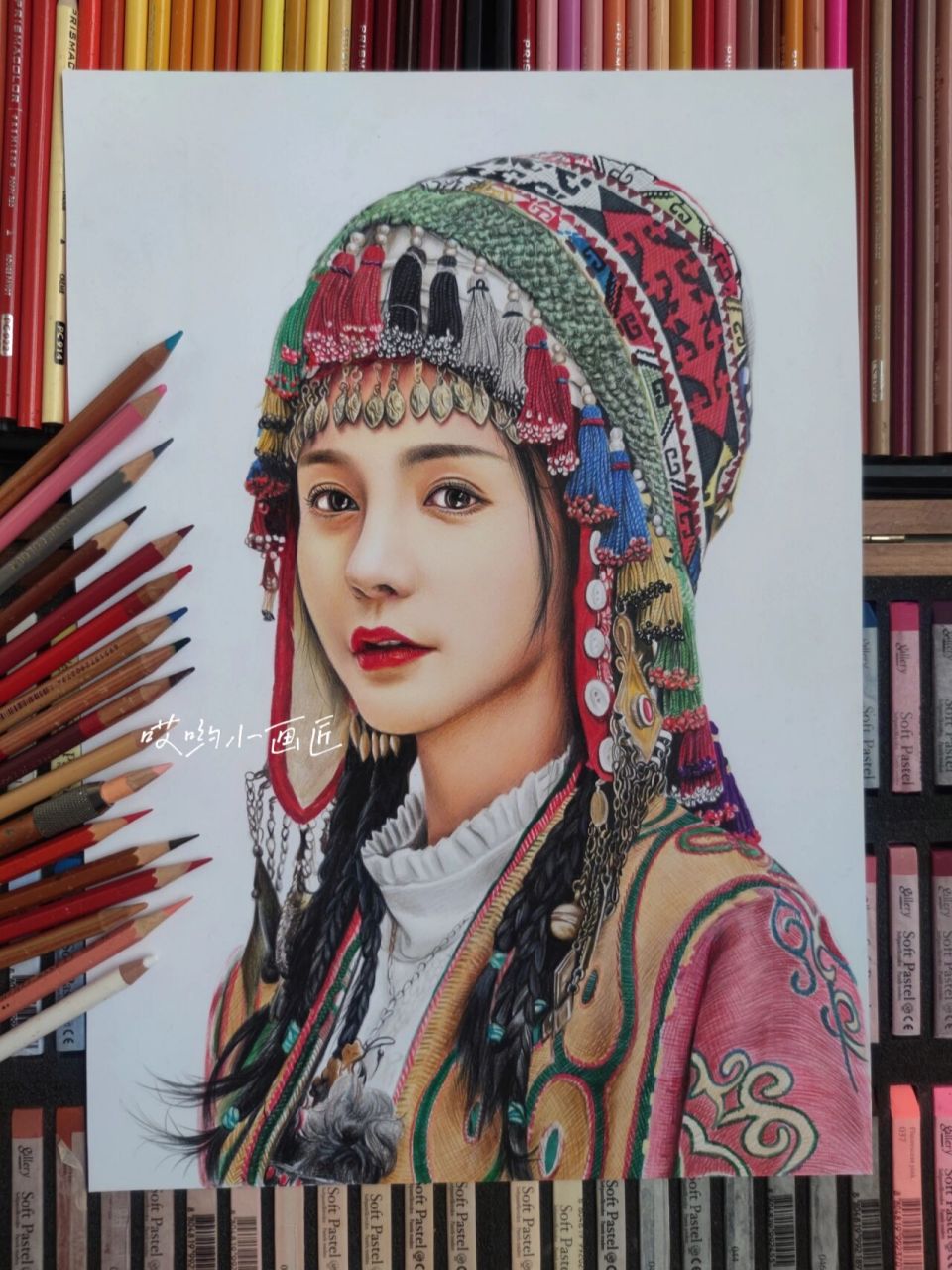 彩铅写实人物绘画(图片过程) 一张8k彩铅人物作品已画完.