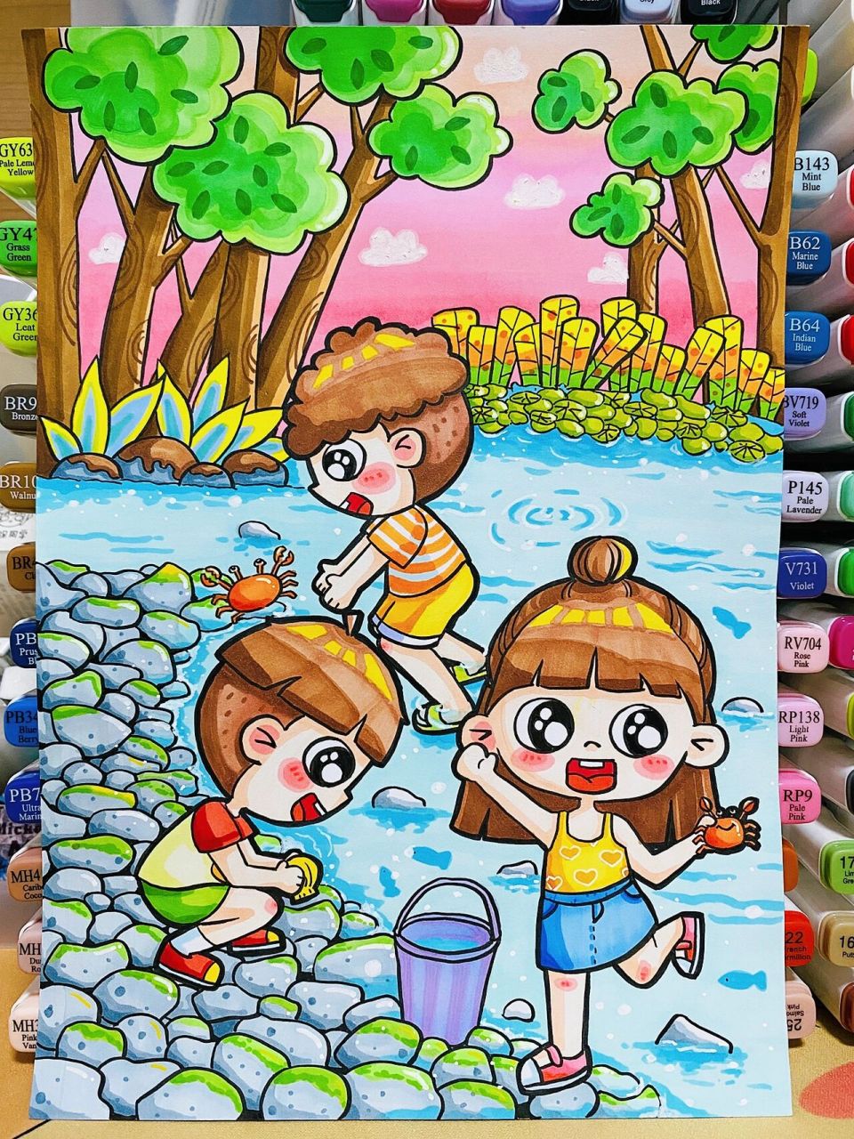 儿童画 主题儿童画《捉螃蟹》《夏天》《童趣》15 适用于各种夏天的