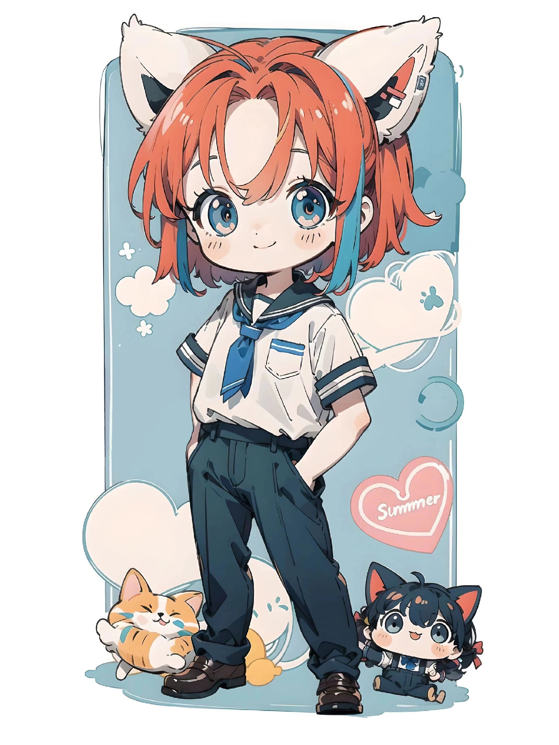 动漫临摹 橙色系 猫耳校服 人物全身 来分享一些好看的卡通动漫人物