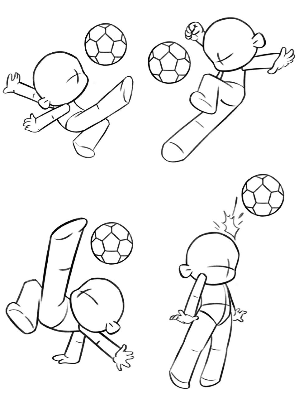 q版人物动态绘画素材|3头身 5个足球71人体动态素材 我画的三头身