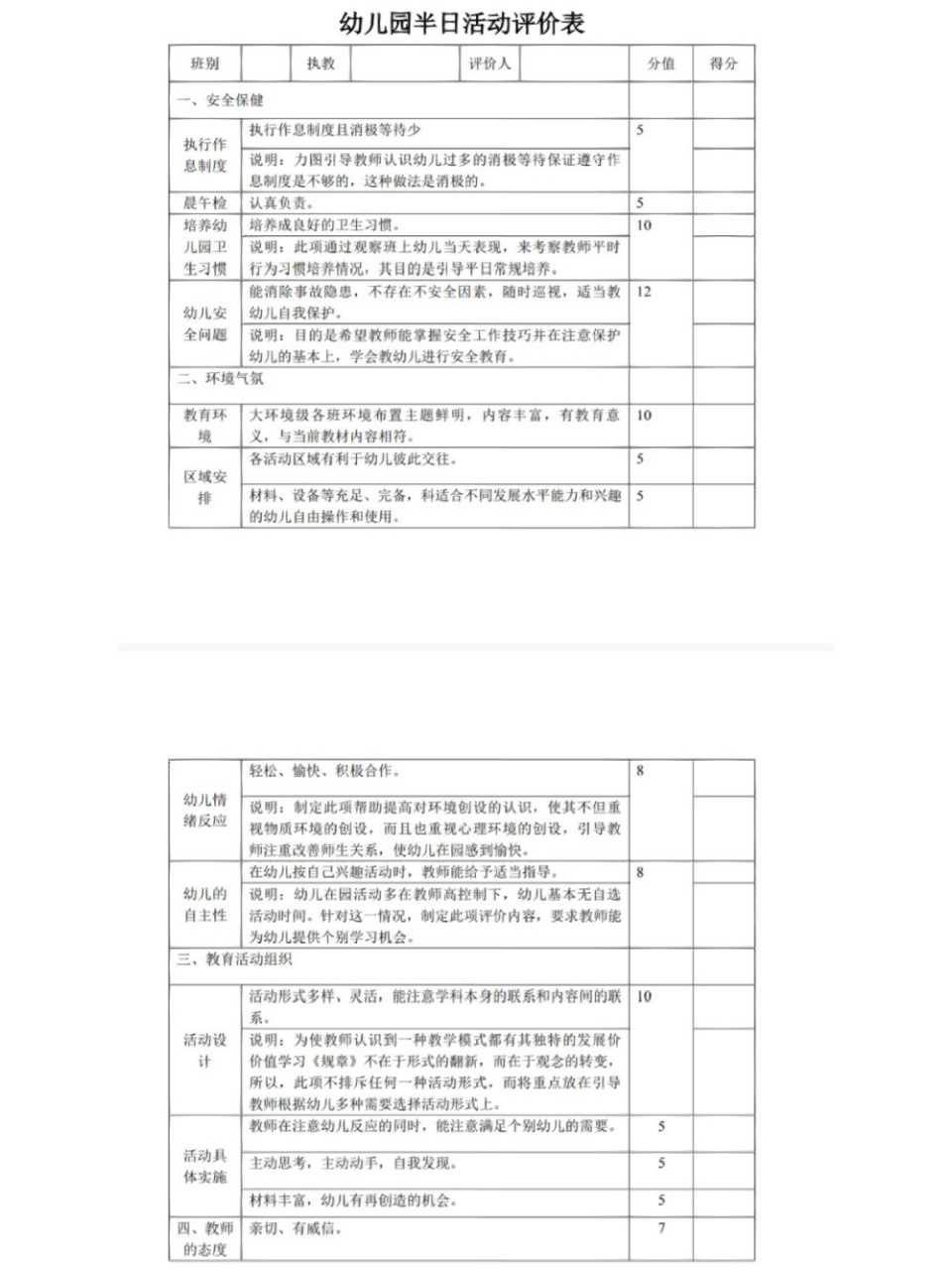 幼兒園半日活動質量評價方案