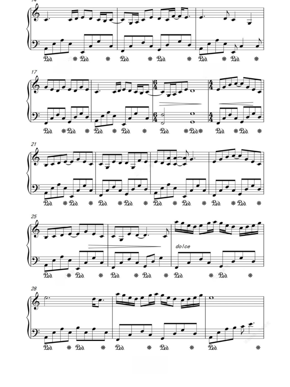 《好想爱这个世界啊》钢琴谱93c调