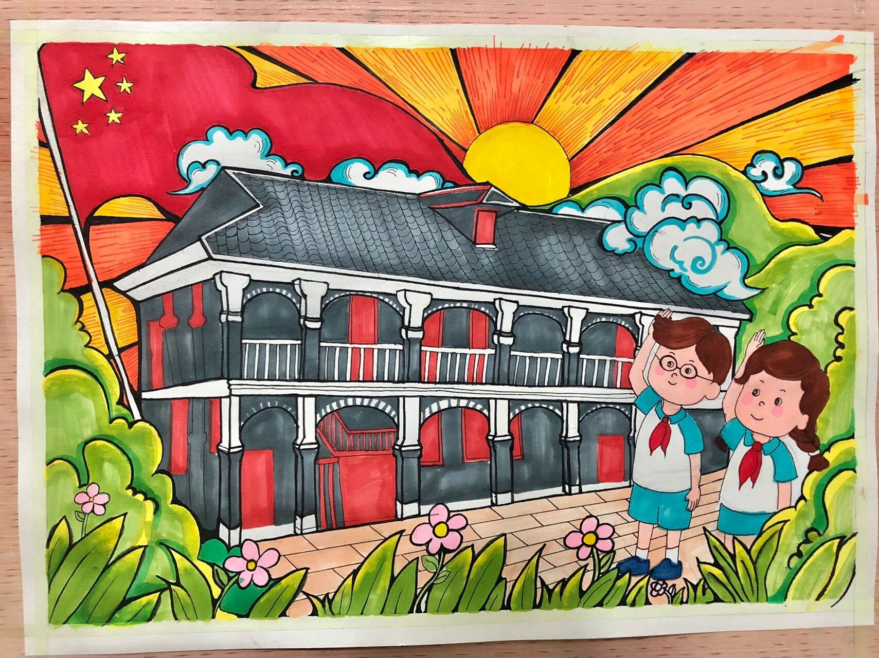 红色主题绘画 建党 主题画 这个作品内容是遵义会址红色主题绘画,需要