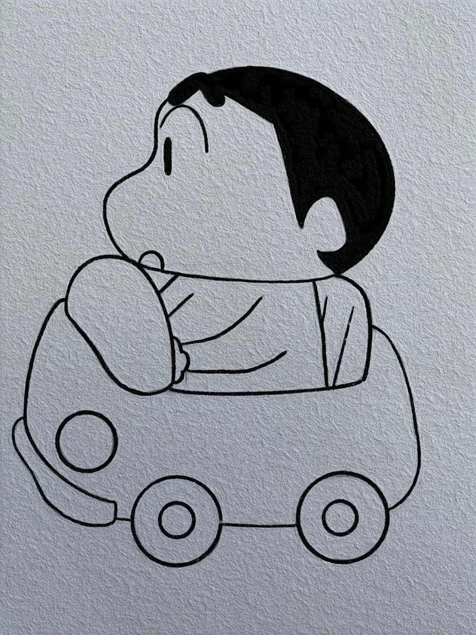 蜡笔小新简笔画教程 小新开车车去玩啦～ 你们国庆是宅在家还是去旅游