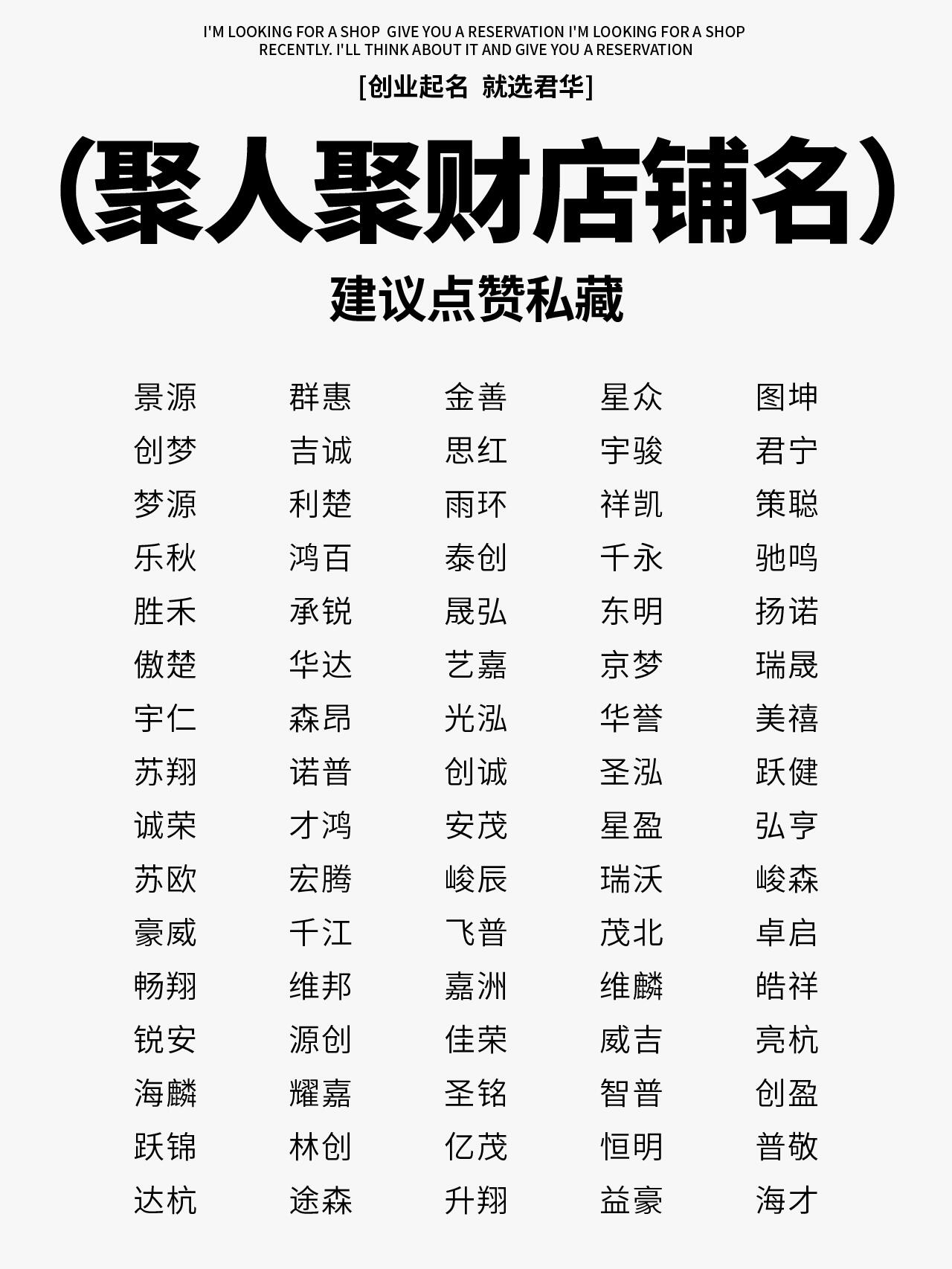 180个聚人气聚财的店铺名字